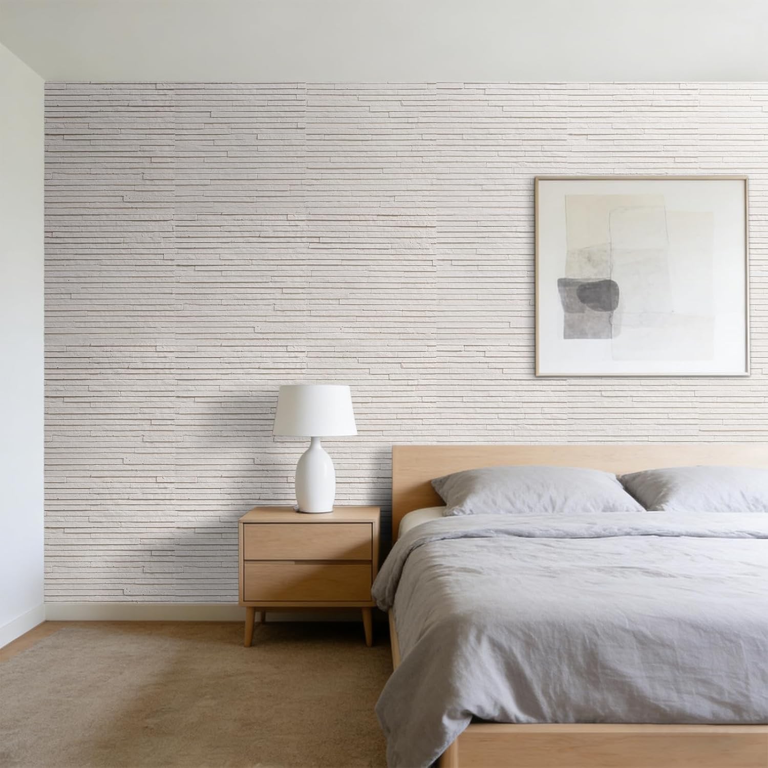 2 Pcs 3D White Faux Stone Wall Panels 11.8’‘ x 11.8’’ x 0.2”, Inorganic Clay