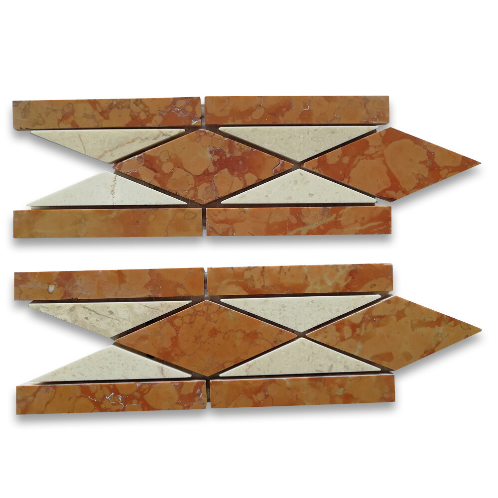 B0006P Marble Mosaic Border Listello Accent Tile Classic Rossa 3×7.9 Polished