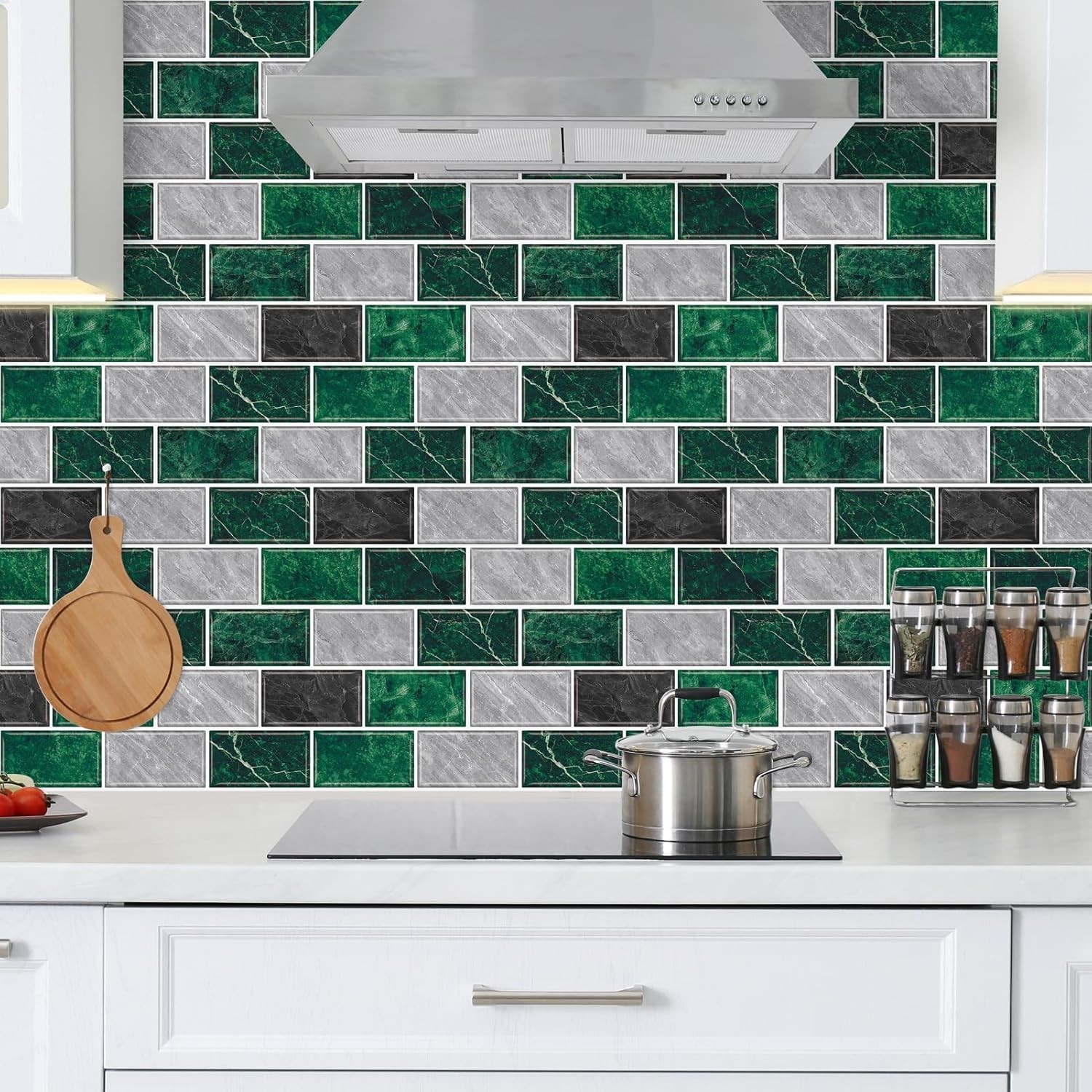 Stylish 10-Sheet Green Marble Backsplash Tiles – Easy DIY for Kitchen & Bath