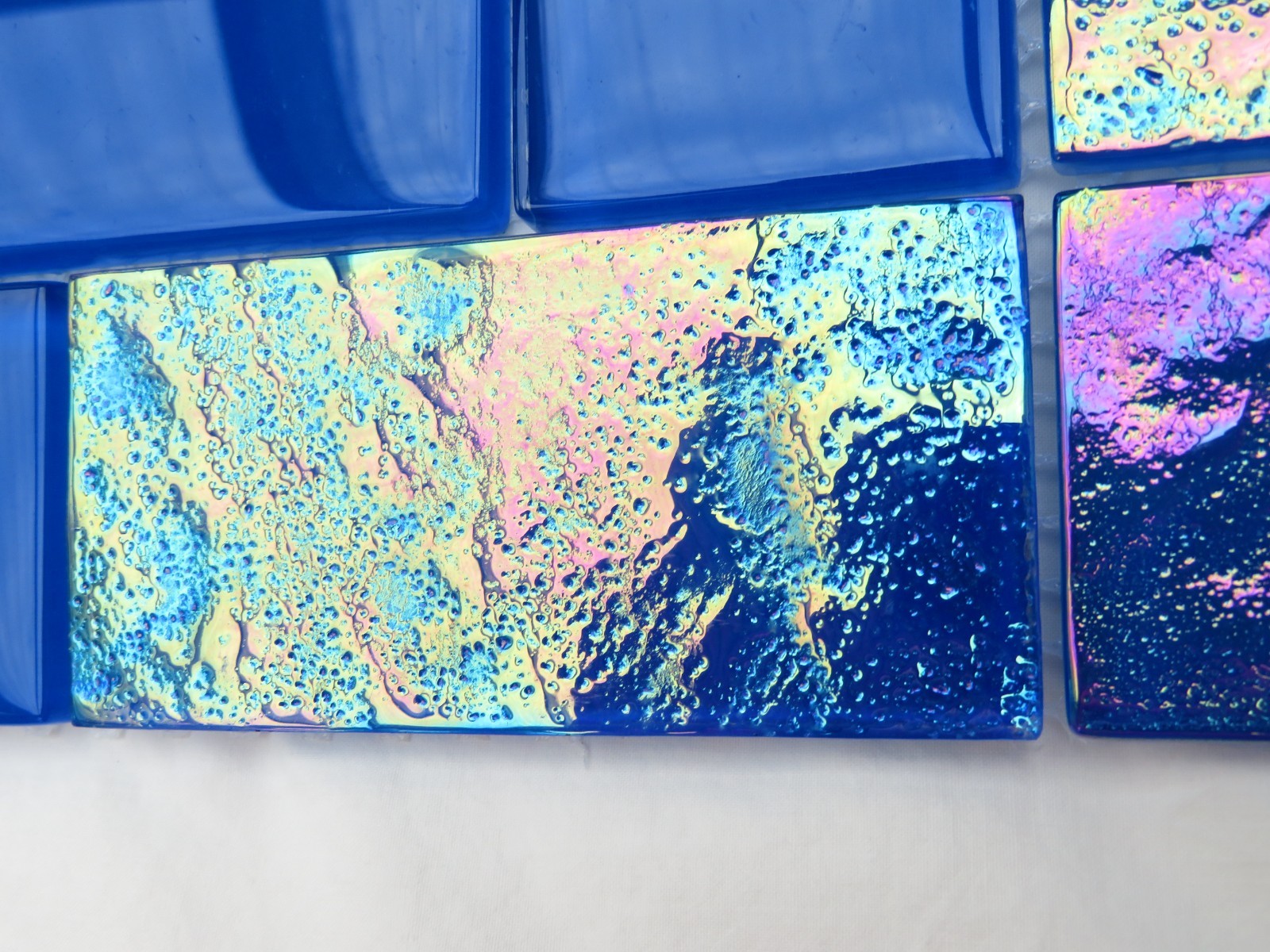 Tiles Iridescent Glass Weatherproof Sheet of 12″ x 6″ Wavy & Smooth Unused Blue
