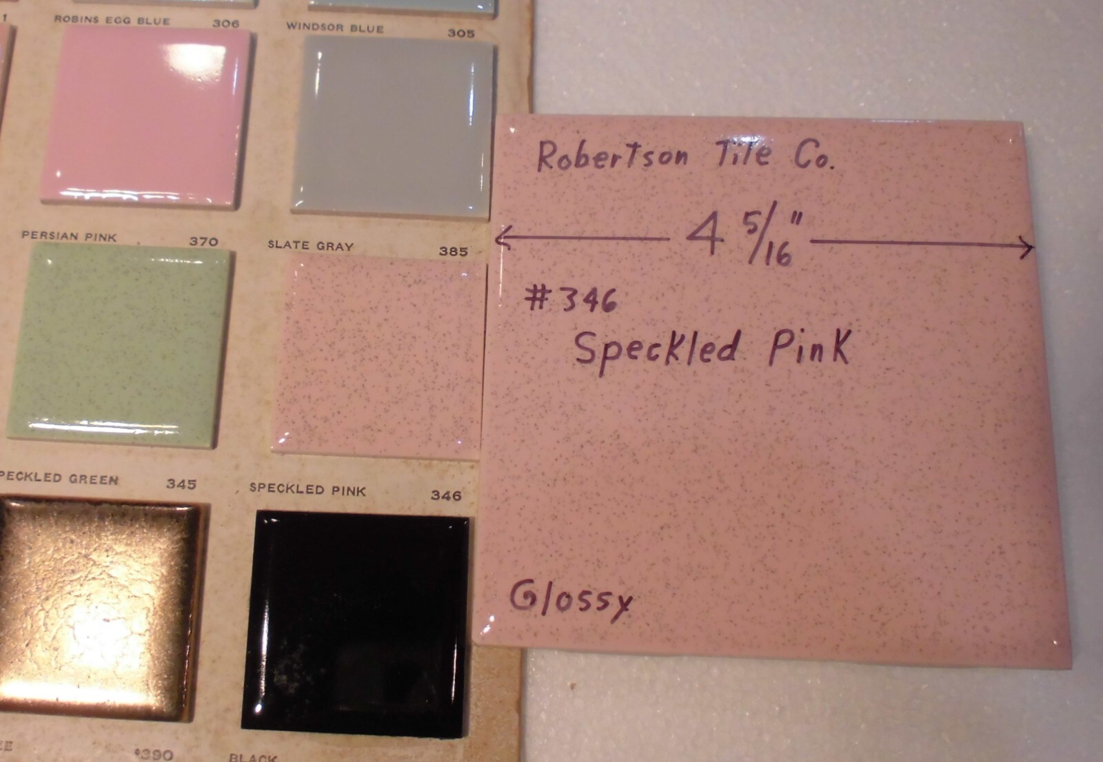 1 pc. Speckled Pink: 4-5/16″ Ceramic Tile by Robertson, pink + tiny specks, NEW