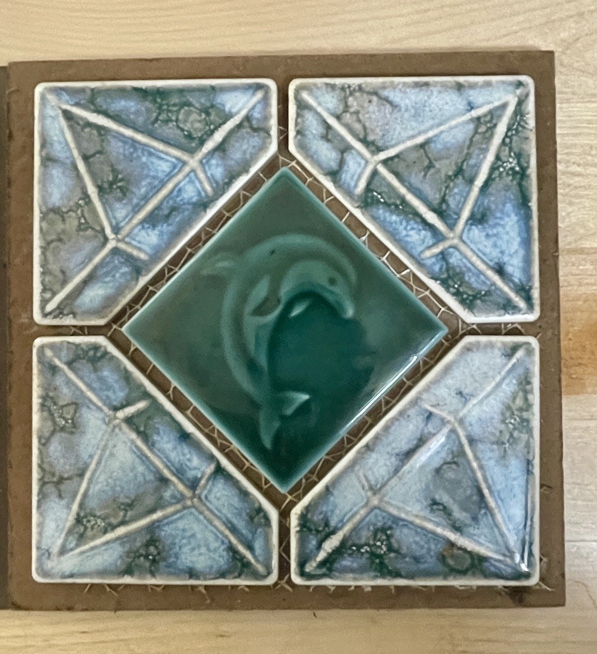 Set Of 2 Vintage Dolphin Swimming Pool Mosaic Tiles