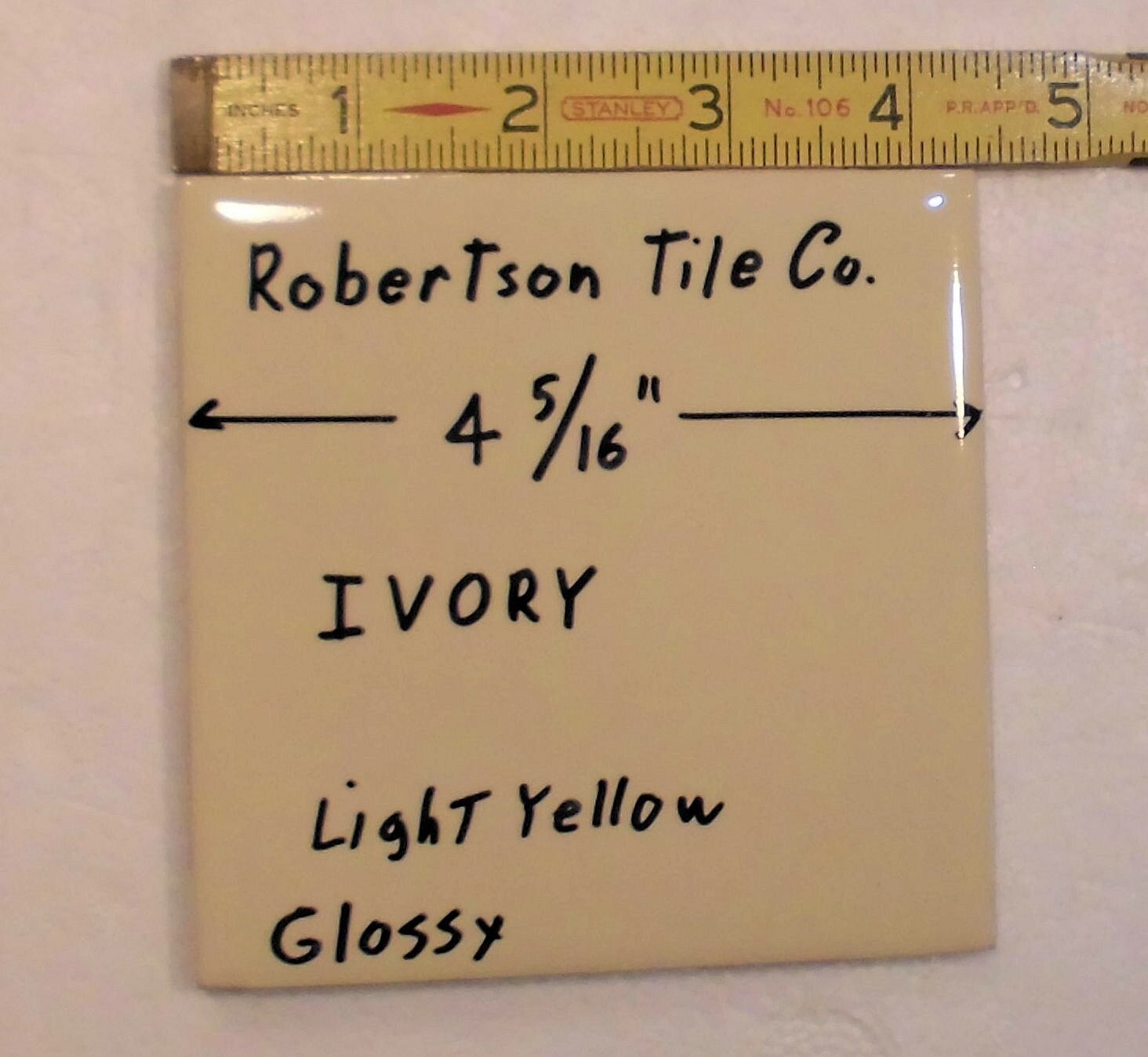 1 pc. Ivory – Light Yellow: 4-5/16″ Glossy Ceramic Tile by Robertson Co. NEW