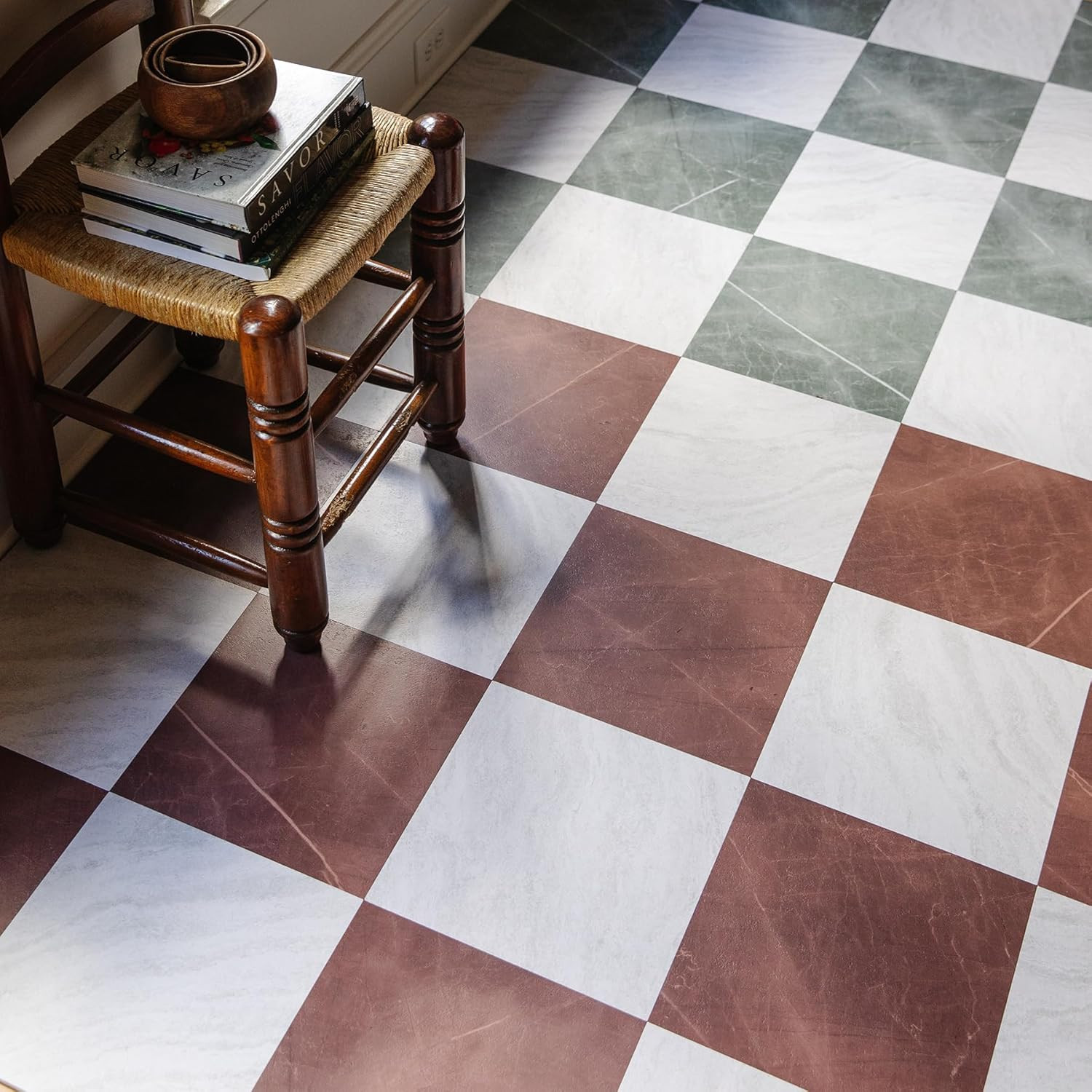 X Chris Loves Julia Bonneville Oxblood Peel and Stick Floor Tiles