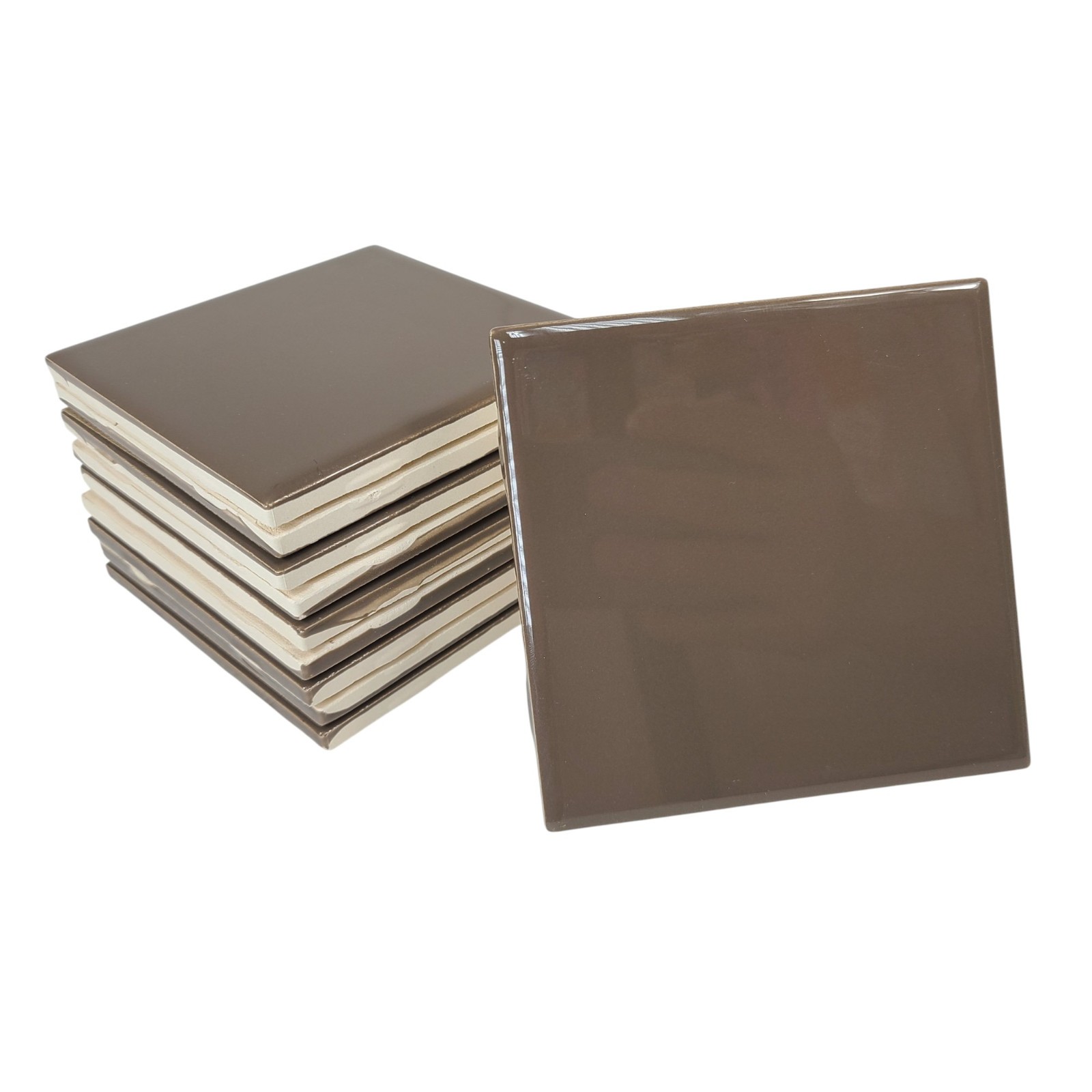 Brown Ceramic Tile 4.25 inch Subway Square Vintage Mid Century Modern Retro