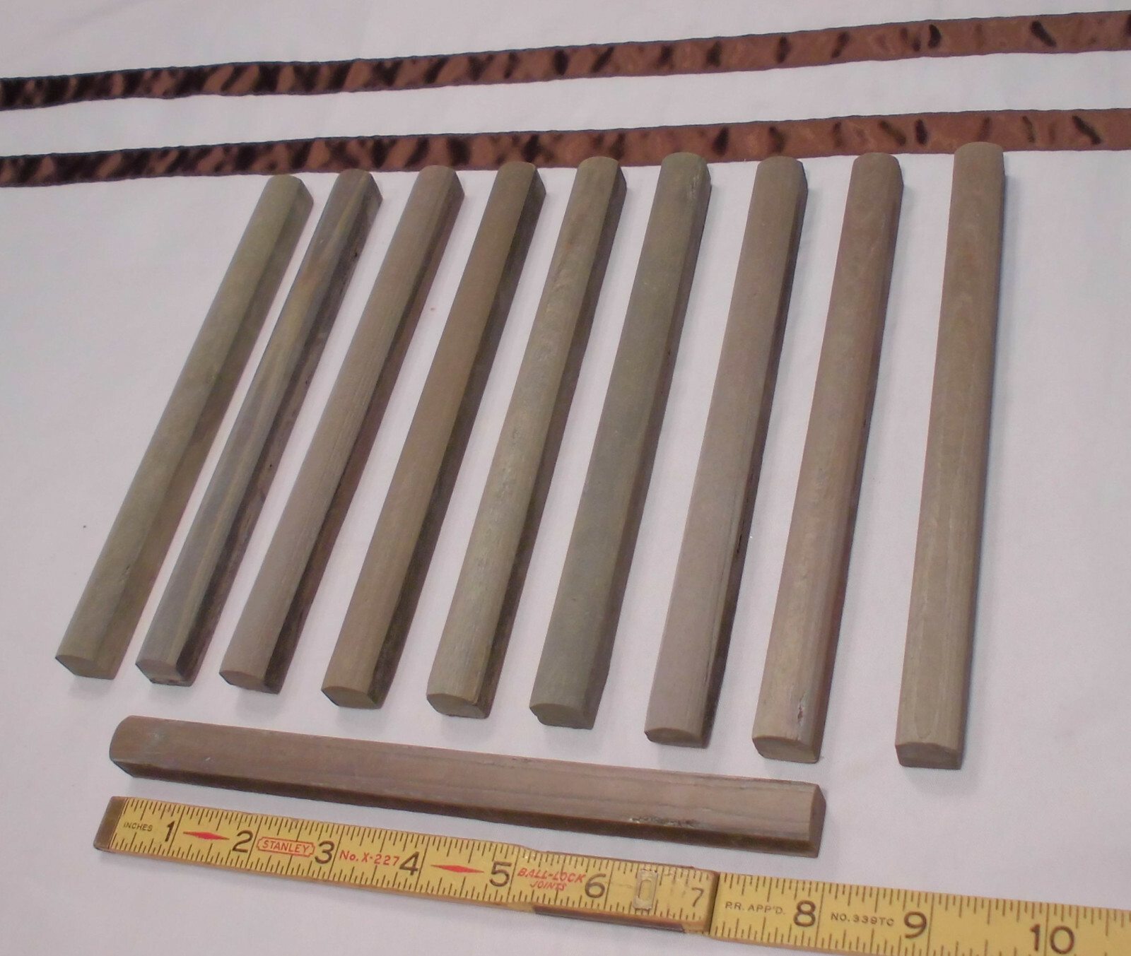 10 pcs. *Indian Reds* Natural Stone Pencil Liner Tiles…Domed 1/2″ X 8″ Mint