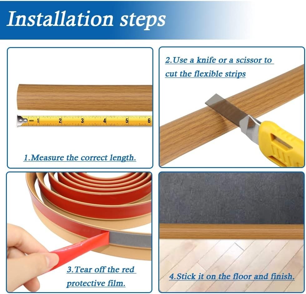 Floor Transition Strip Self Adhesive 5mm, 10Ft, Wood Grain Light Brown-New
