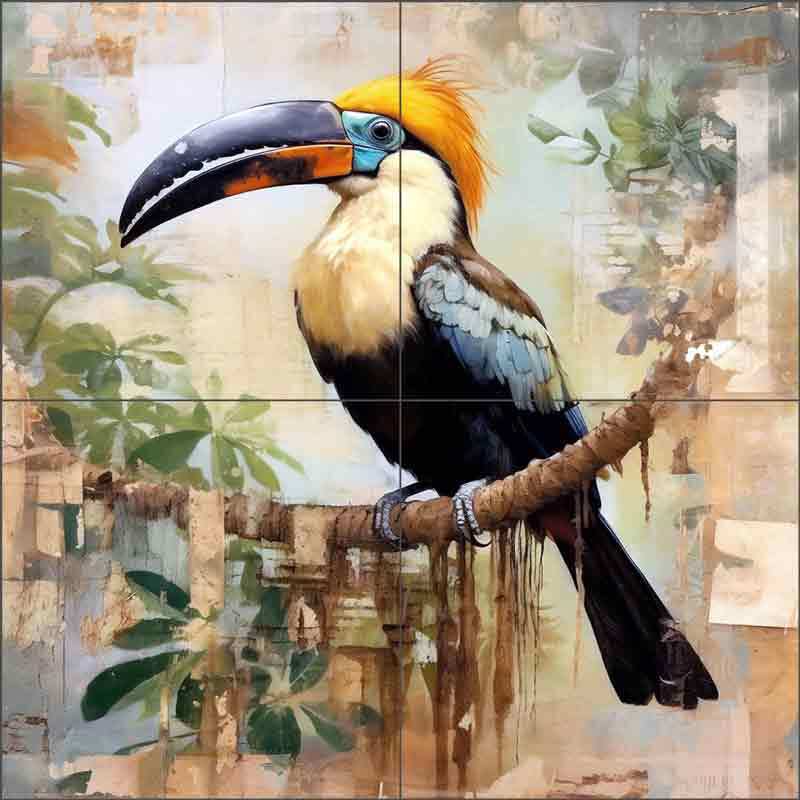 Hornbill Bird Tile Backsplash Ray Powers Tropical Art Ceramic Mural OB-RPA320