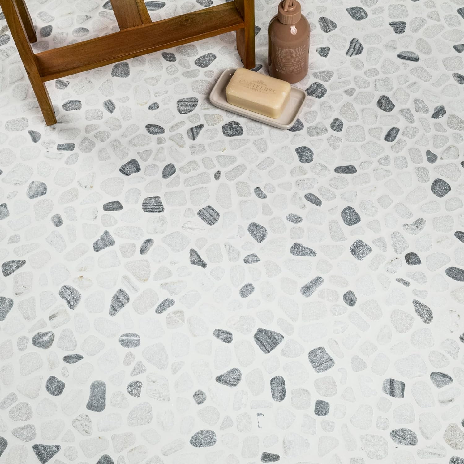Black & White Mosaic Pebbles Tile for Kitchen & Bath – 10 Sq. Ft.