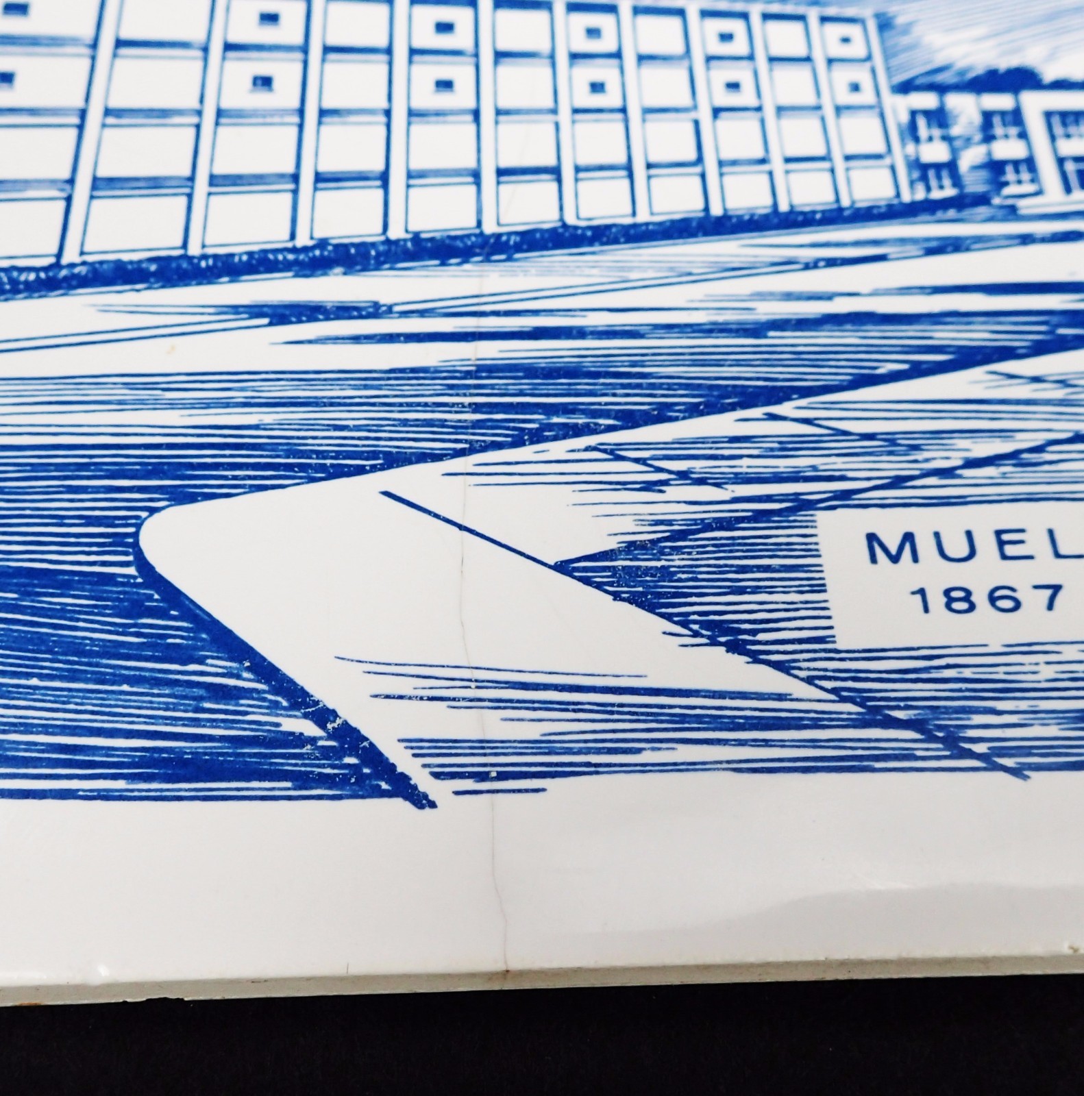 Mueller’s Building 1867-1967 Ceramic Tile Trivet Cork Backed Vtg Massachusetts