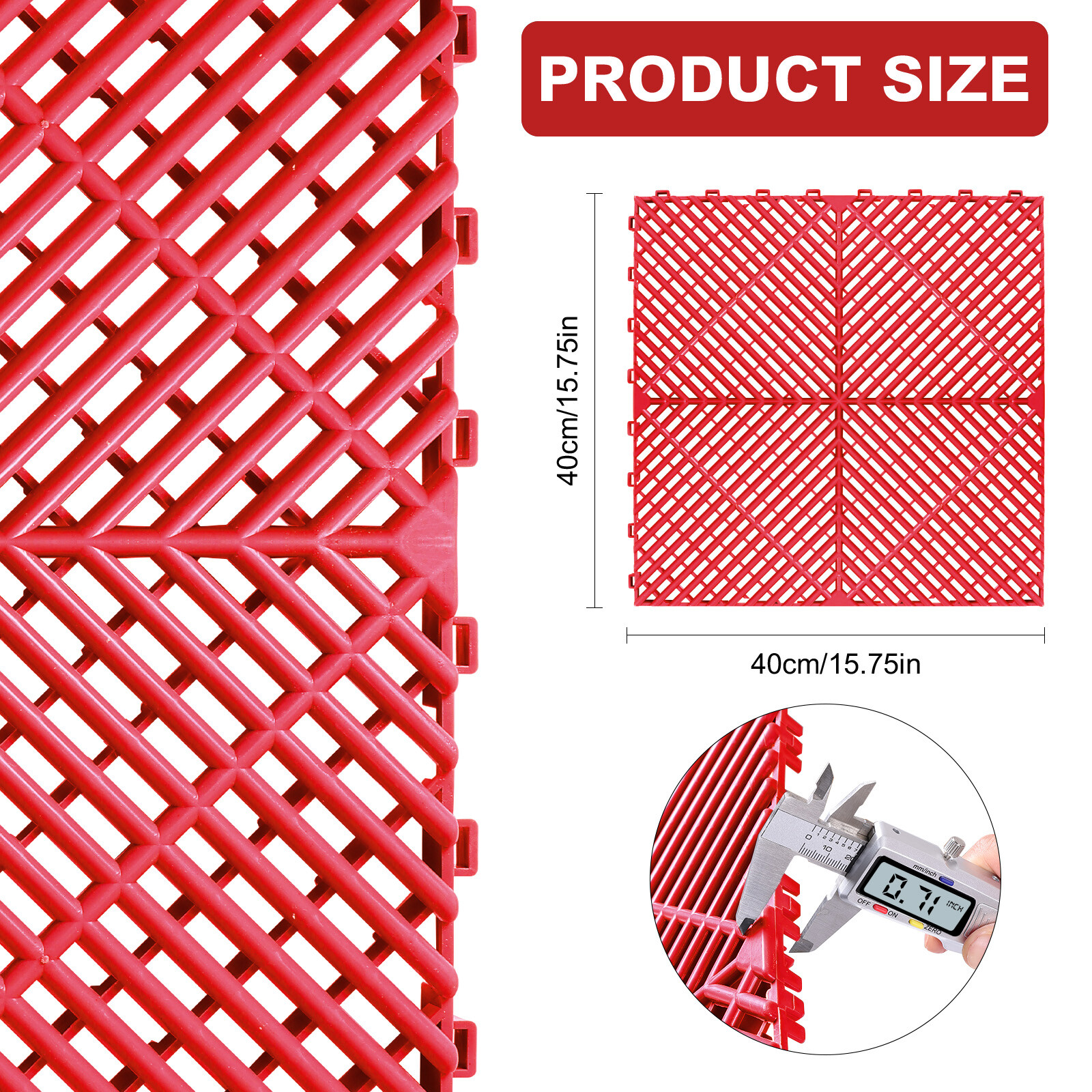 0.71″ Thickened Garage Tile 16″x16″ Self-Draining Interlocking Flooring Covering