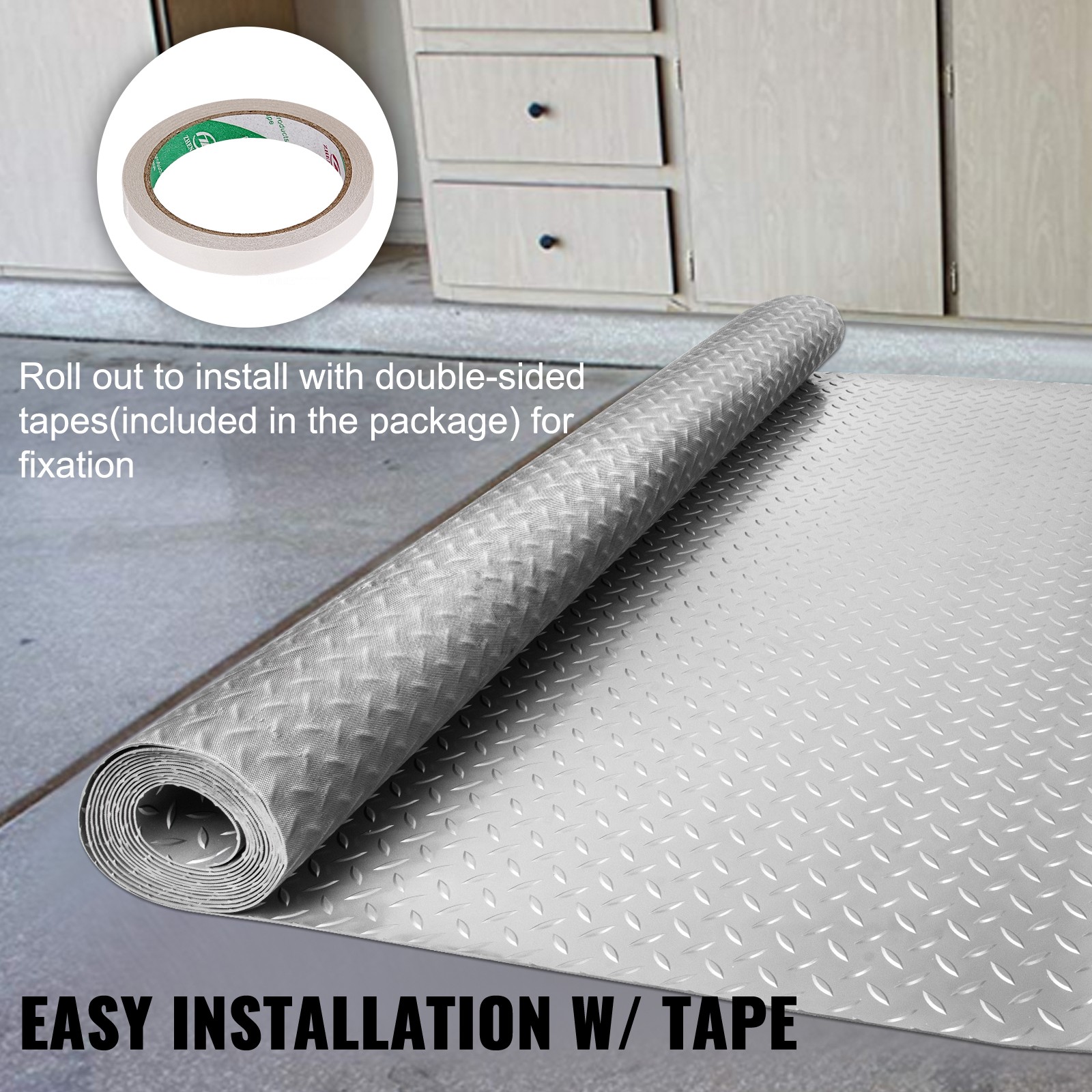 VEVOR Garage Floor Mat Garage Flooring Roll 4.9x19ft Anti-Slip Silver PVC Vinyl