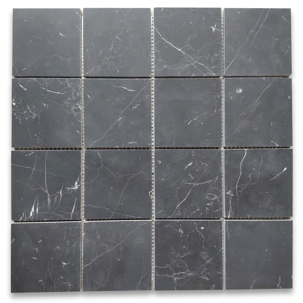 N27XH Nero Marquina Black Marble 3×3 Square Mosaic Tile Honed