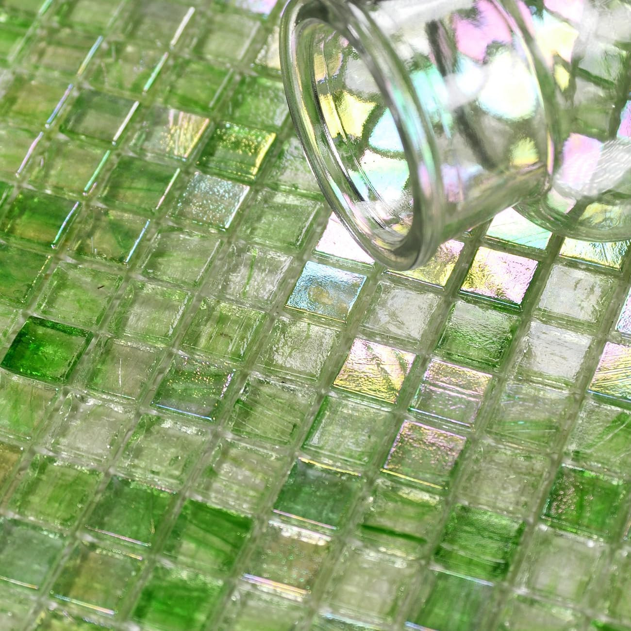 Covers 5.75 Sq.Ft Glue down Mosaic Tile – 0.4″X0.4″ Translucent Iridescent Glass