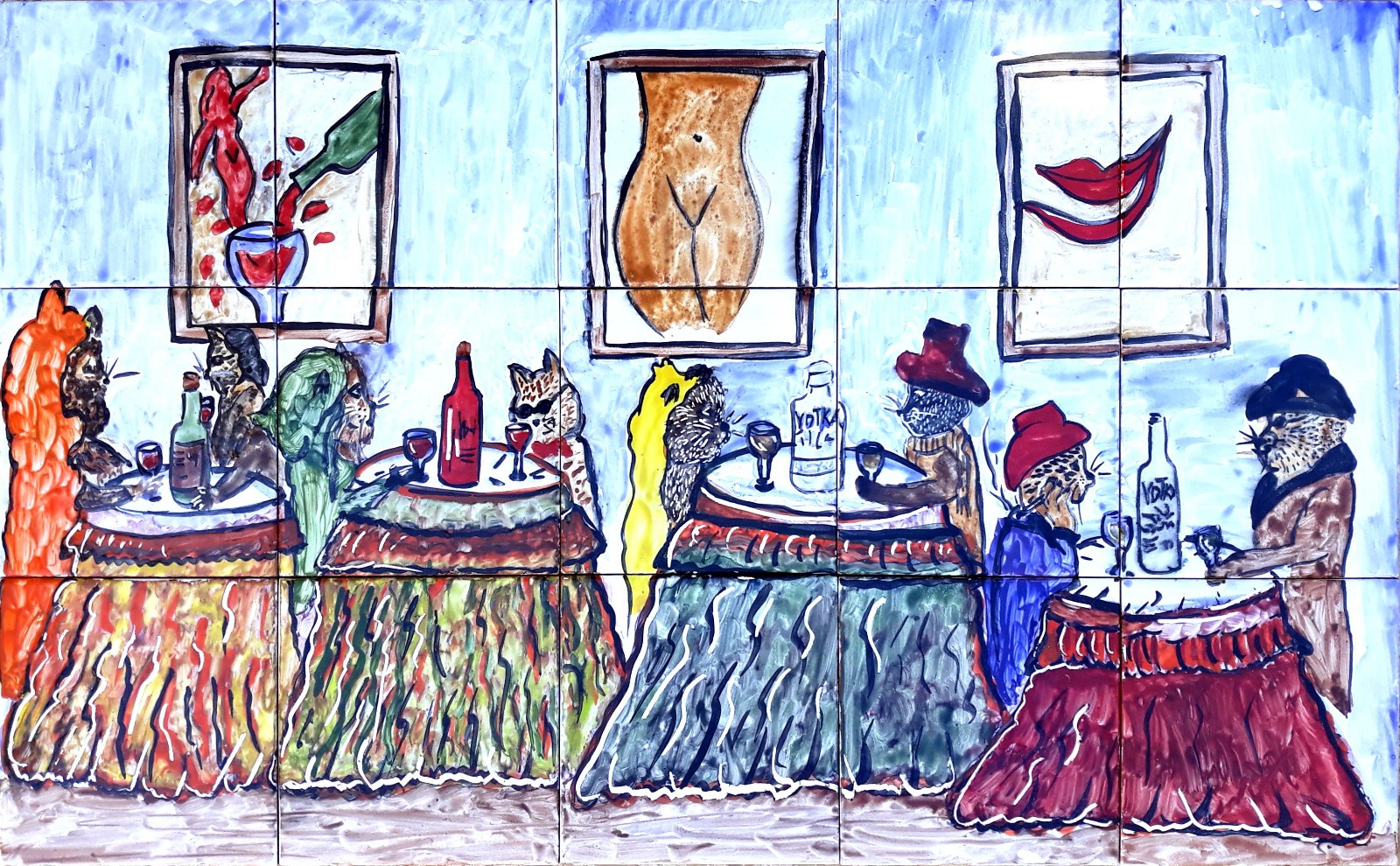 Collector Mosaic, Cat Diner Art, Novelty Wall Decor, One of a Kind Backsplash