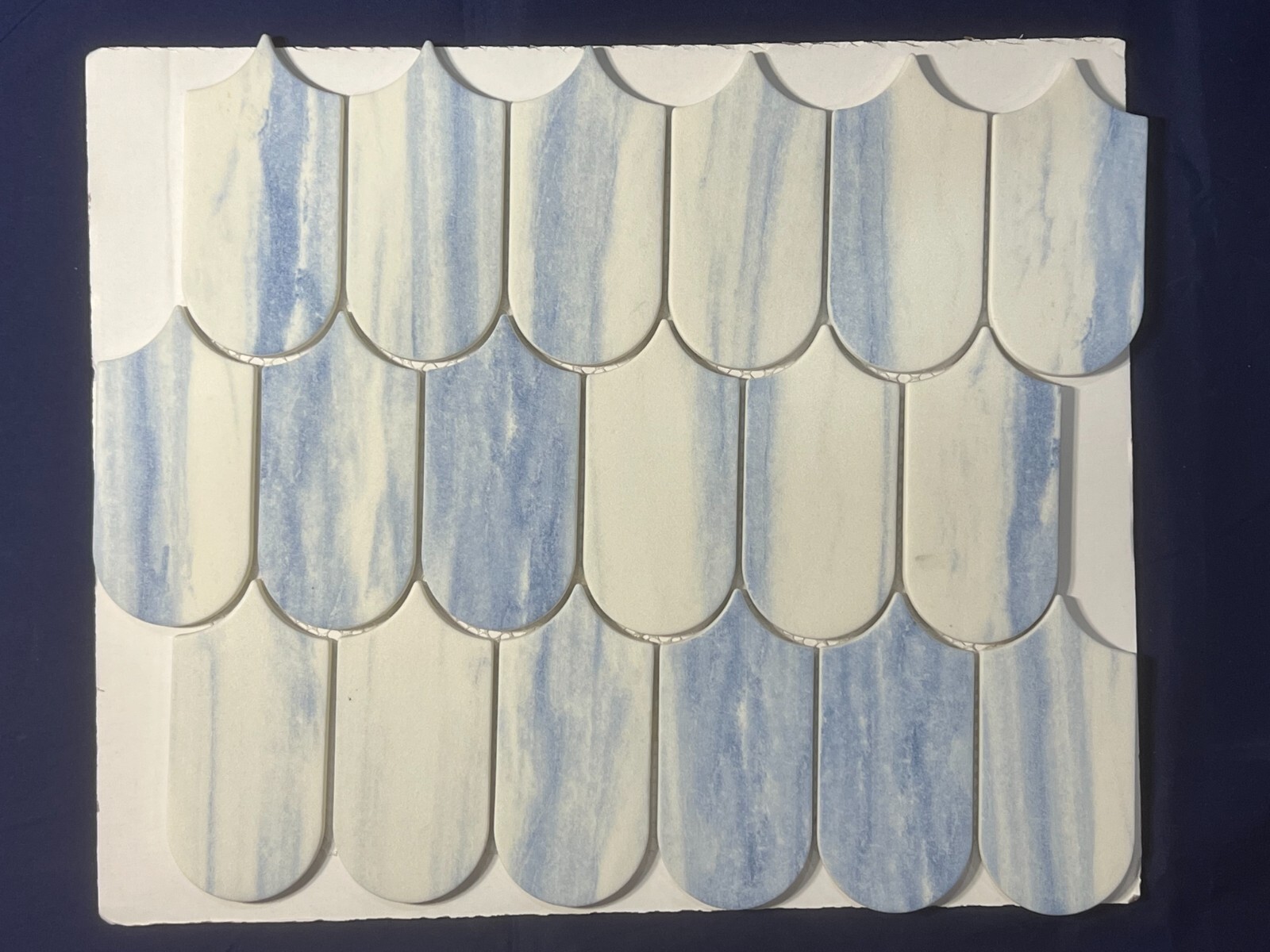 S54 White/Blue Scales Eco Glass Mosaic Tile Kitchen Bathroom Polished, 7 sheets