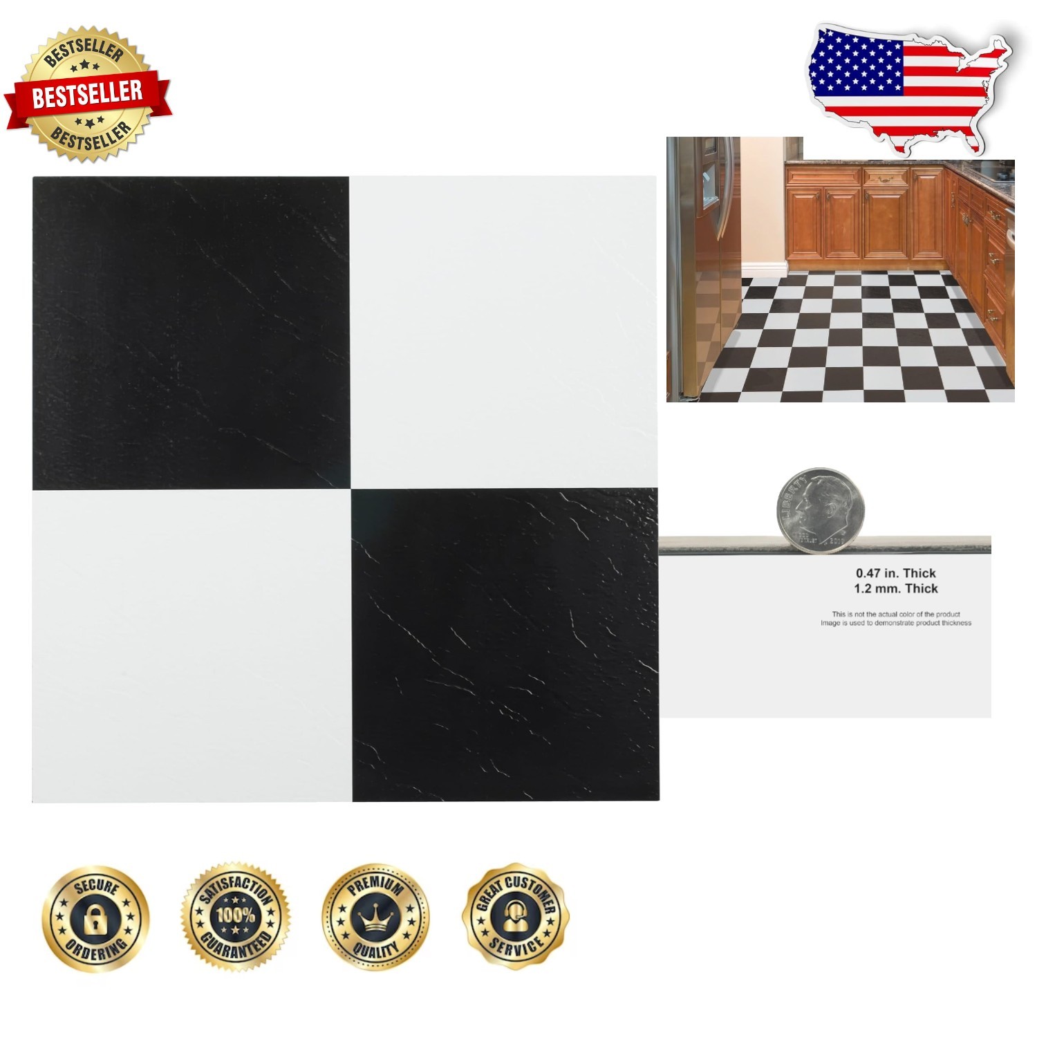 Durable Sterling 12″x12″ Vinyl Floor Tiles – 45 Tiles, Water & Stain Resistant