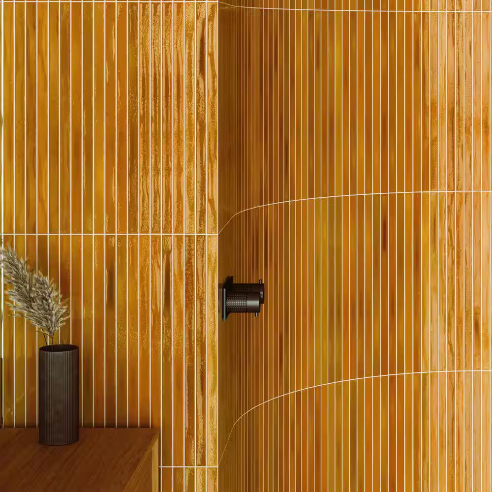 Vistaio Mustard Yellow 5.27 In. X 17.71 In. Glossy Ceramic Mosaic Wall Tile (0.6