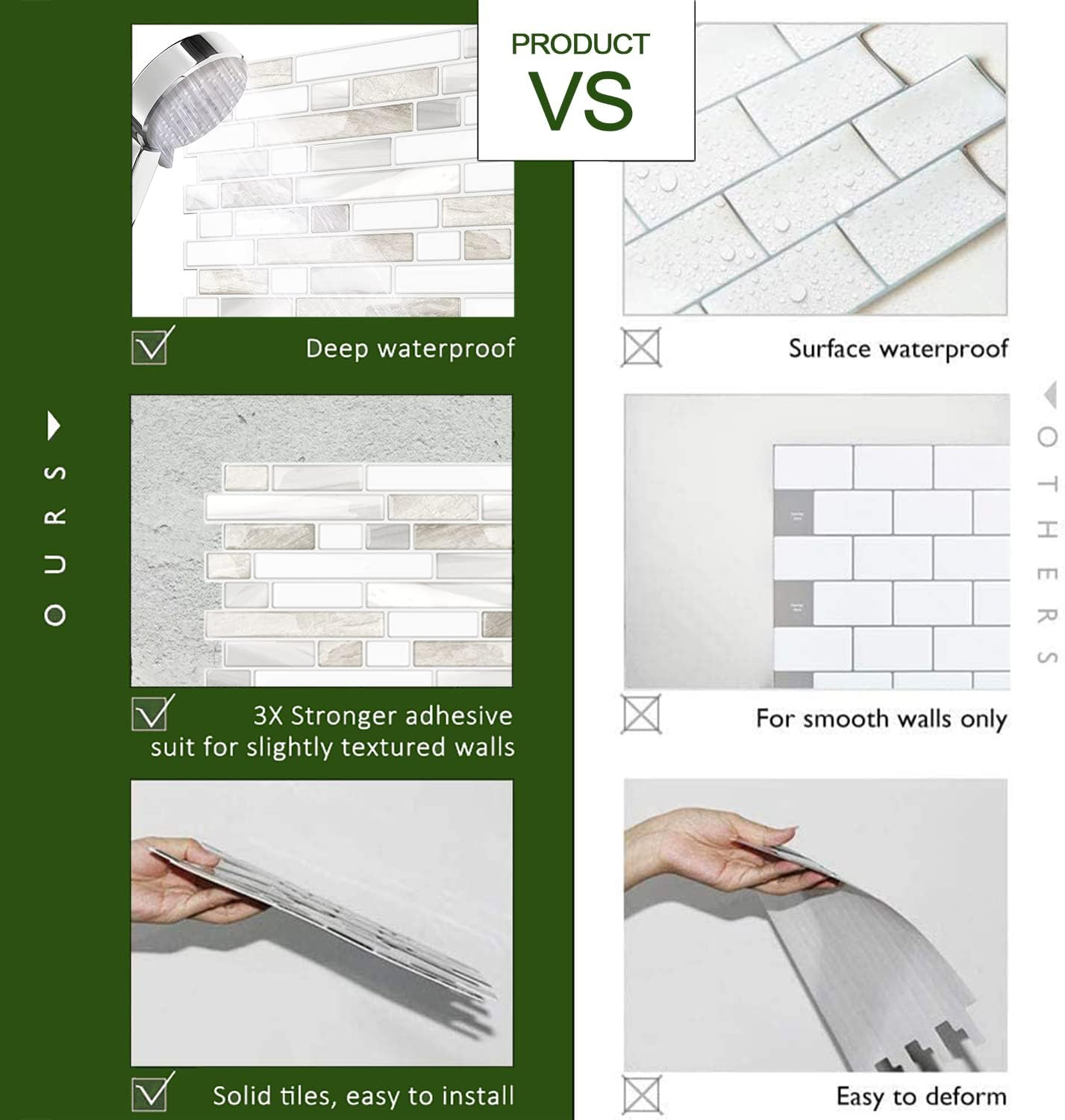 Thicker Design Peel and Stick, Self Adhesive Stick on Tile Backsplash for Kitche