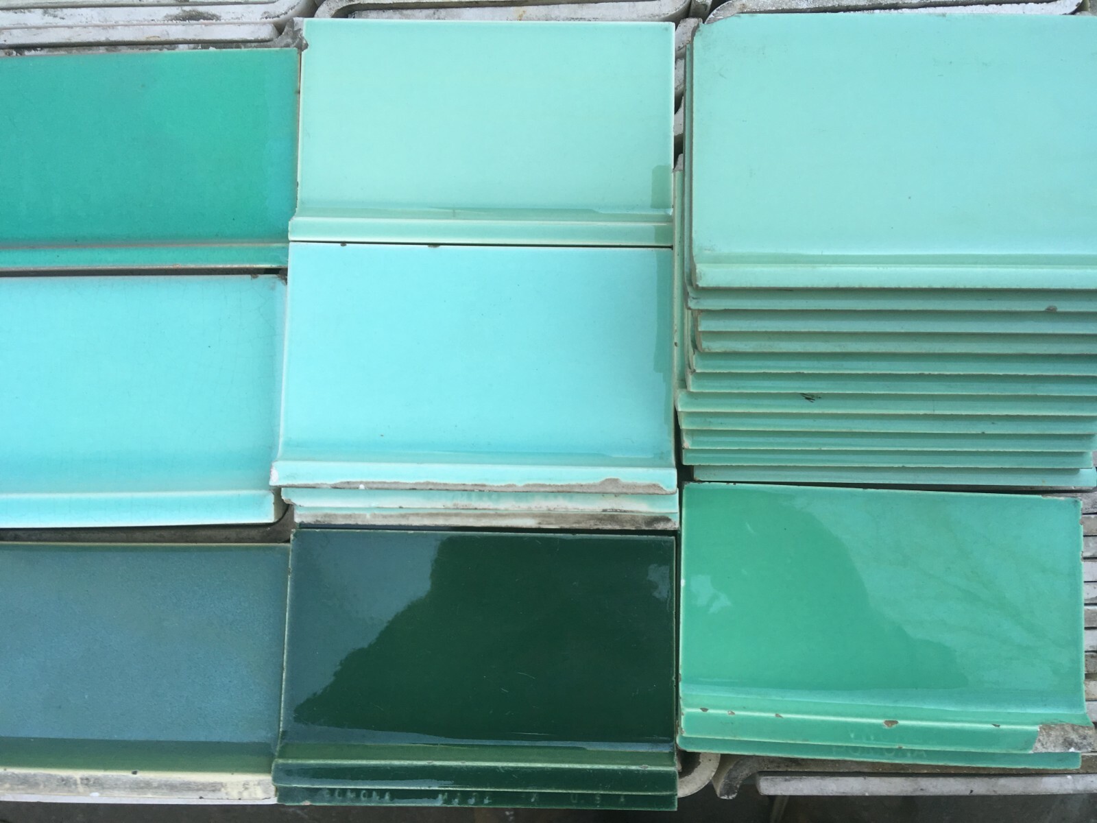 matching Cove Base Tile Blue Green Pink Yellow Tan Black Grey 3 3/4 or 4 1/4 x 6