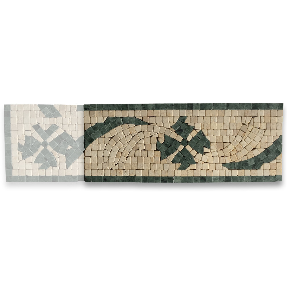 B0047PT Marble Mosaic Border Listello Accent Tile Clover Green 4.7×12 Polished