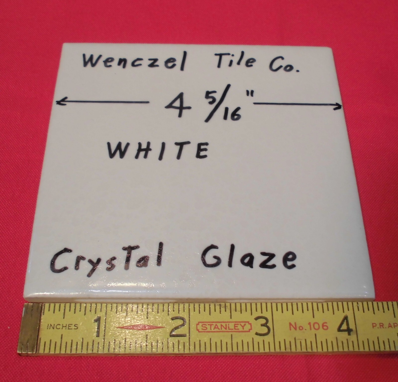 1 pc. White: Crystal Glaze Ceramic Tile by Wenczel Co. 4-5/16″ made 1970’s – 80
