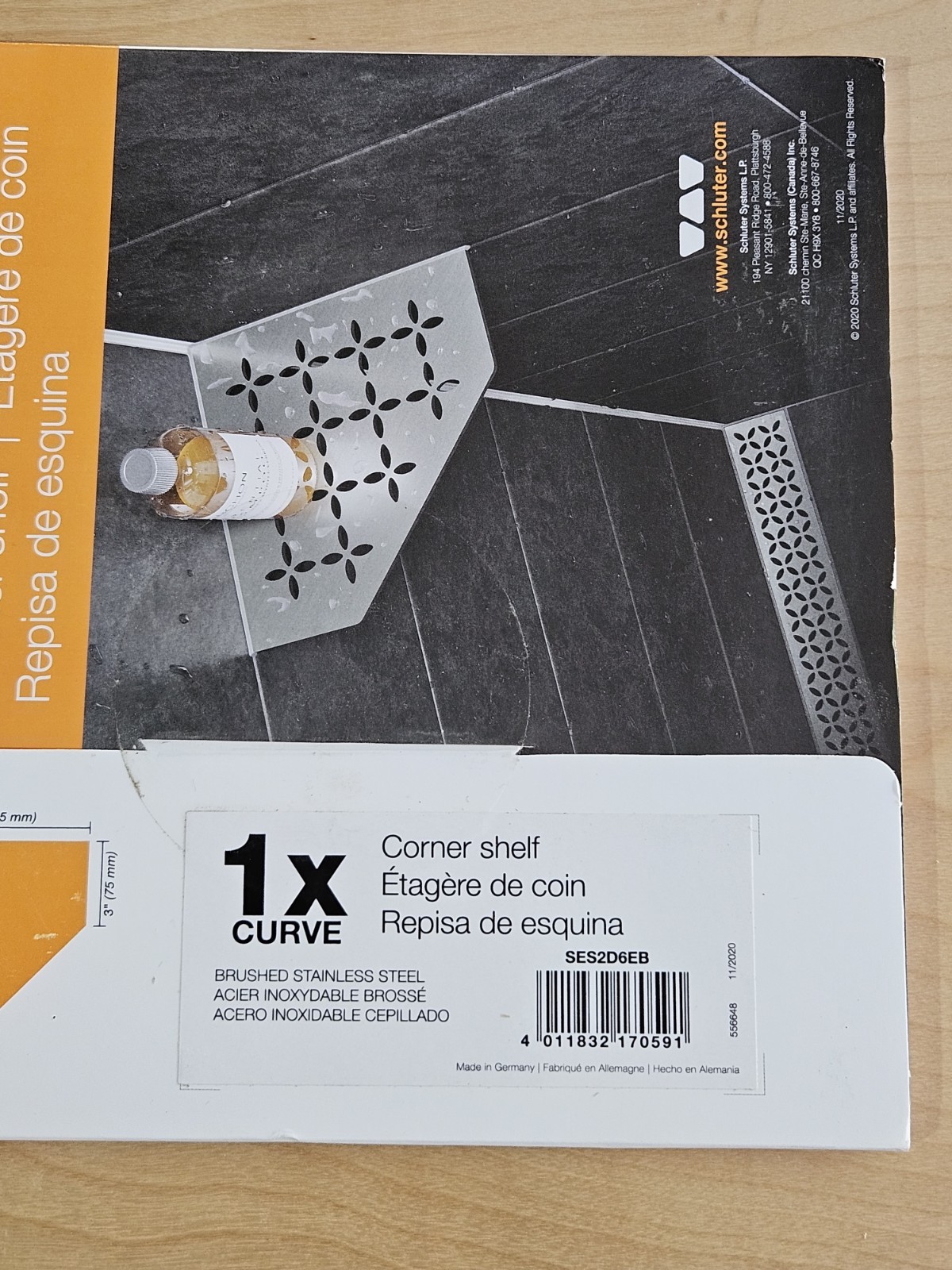 Schluter Systems Corner Shelf for Tiled Walls Curve Design SES2D6EB NEW