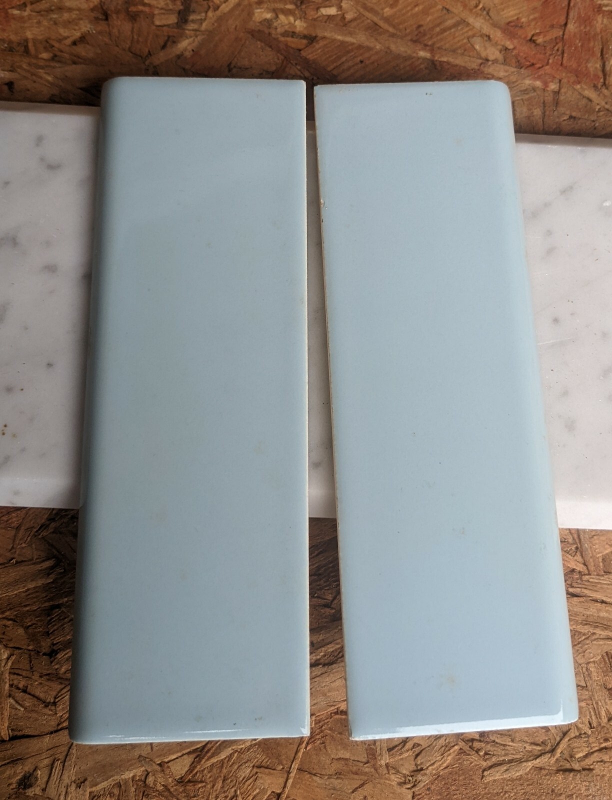 2 pcs American Olean Ceramic Wall Tile 2×6″ Bullnose Pastel Blue NEW Color 18