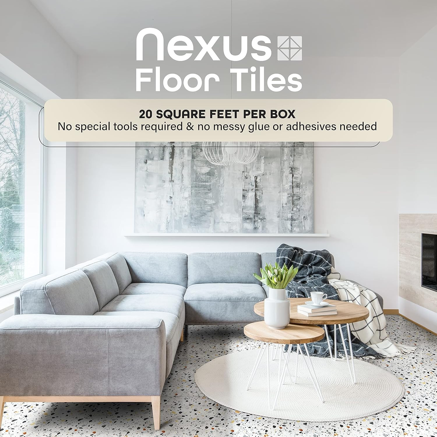 Nexus Self Adhesive 12-Inch Vinyl Floor Tiles, 20 Tiles – 12″ X 12″, Mosaic Slat