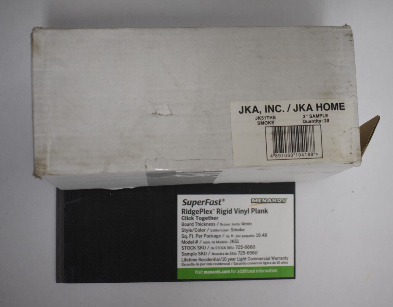 Lot of 20 JKA Home SuperFast RidgePlex Rigid Vinyl Planks Click Together Smoke