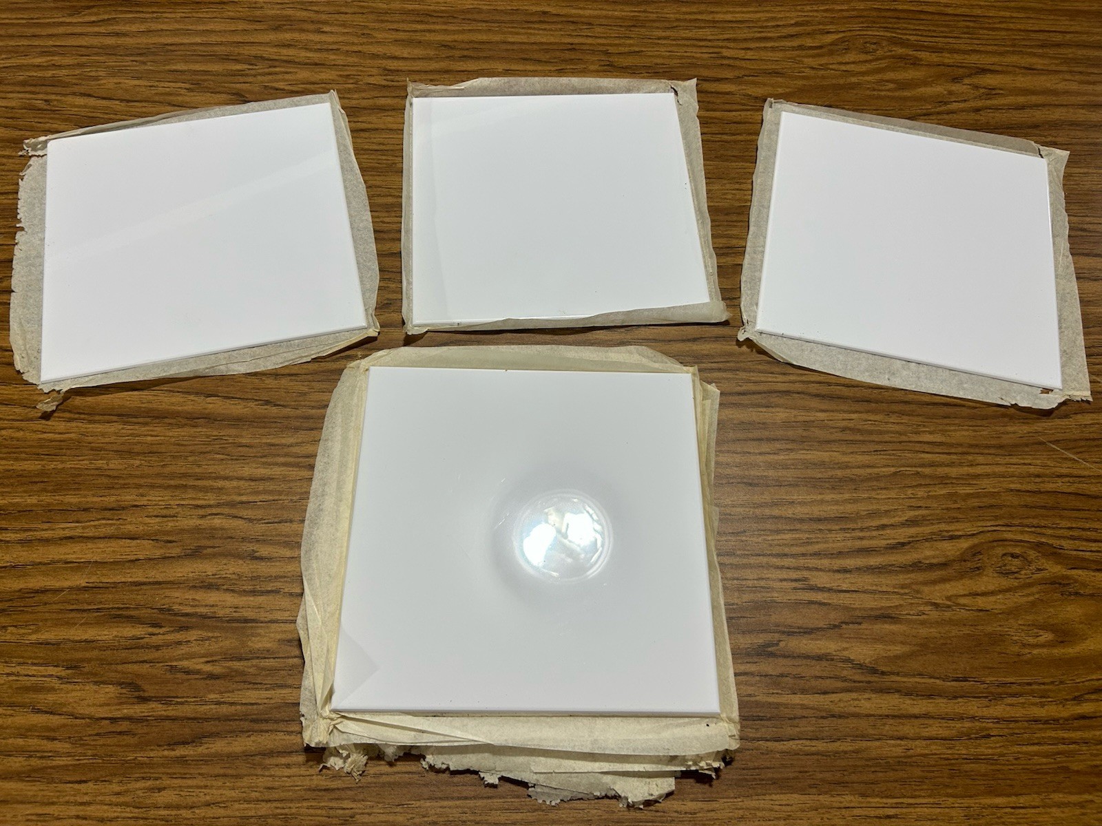 6 PC. Vintage TILECREST 8 1/2 inch square plastic tiles. NOS 60’s MCM WHITE