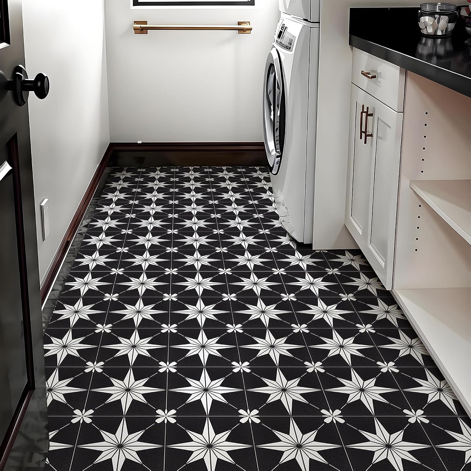 10Pcs Peel and Stick Tile 8″ x 8″, Black Peel and Stick Floor Tile Easy to