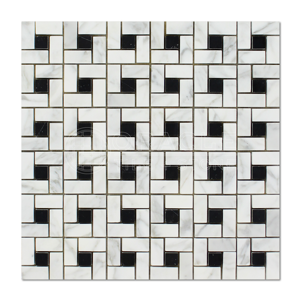 Carrara White Italian (Bianco Carrara) Marble Pinwheel Mosaic Tile