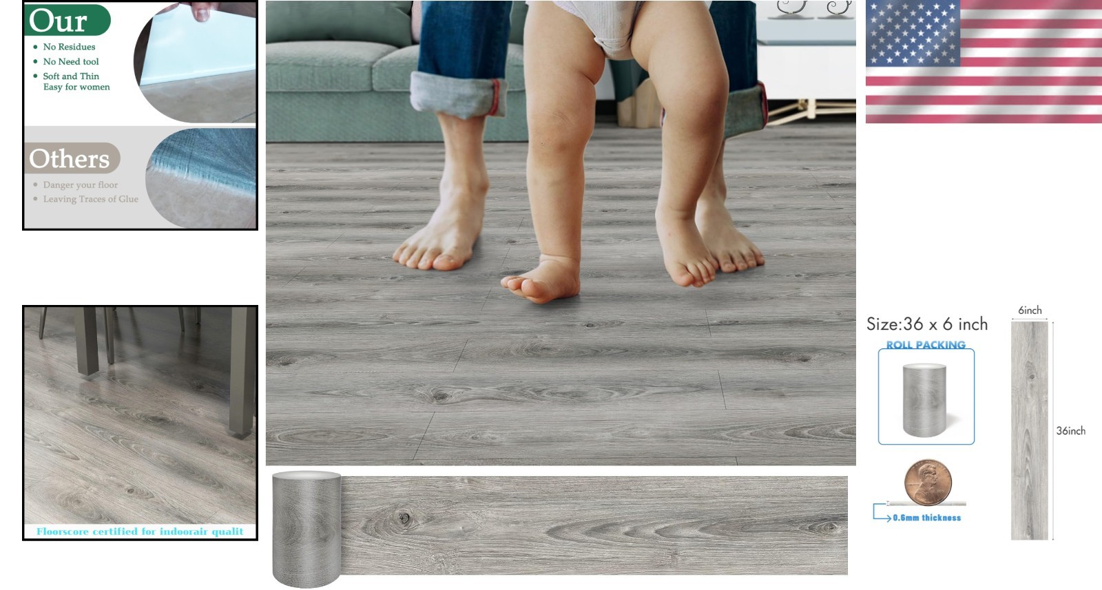 Elegant Peel and Stick Waterproof Flooring – 36 Pack Wood Grain Tiles (54 Sq.Ft)