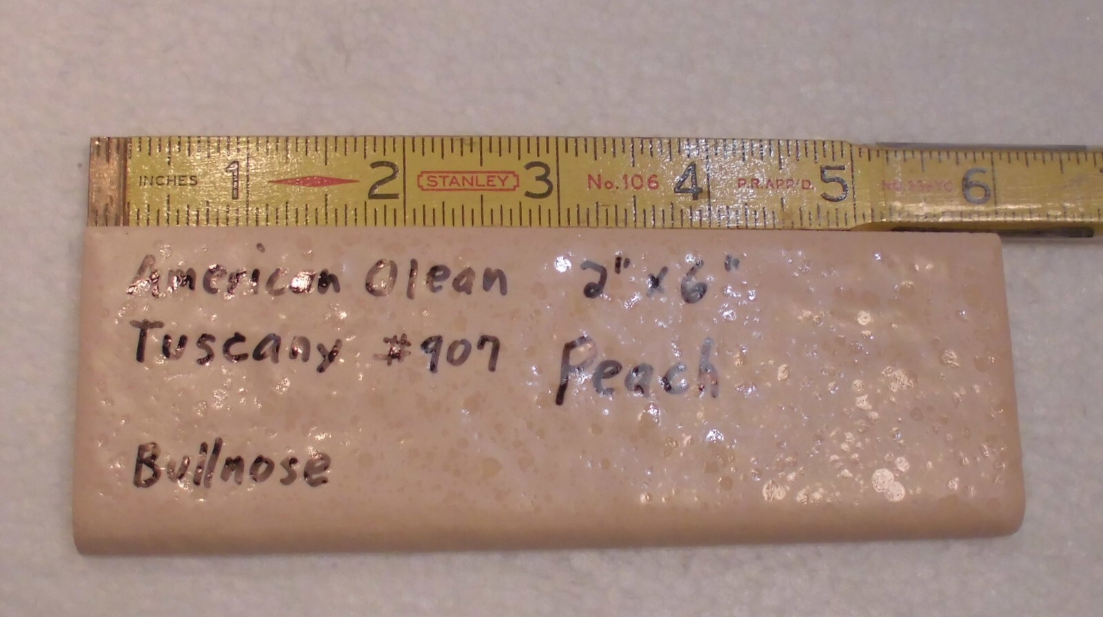 1 pc. Ceramic Bullnose Tile: 2” X 6″ Tuscany Peach #907 by American Olean: NEW