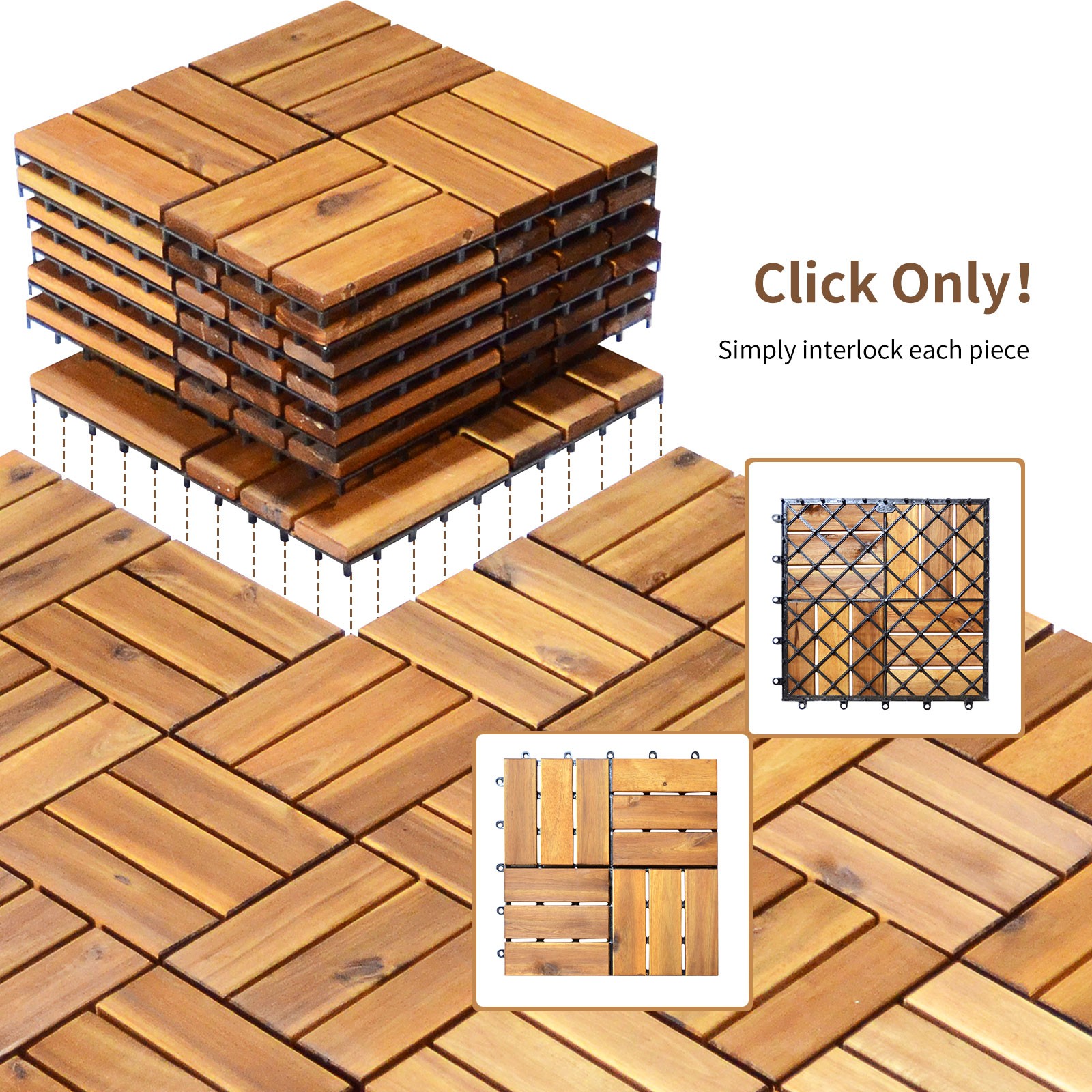 Patiojoy 27PCS Patio Interlocking Tiles Acacia Slat Wood Garden Indoor &Outdoor