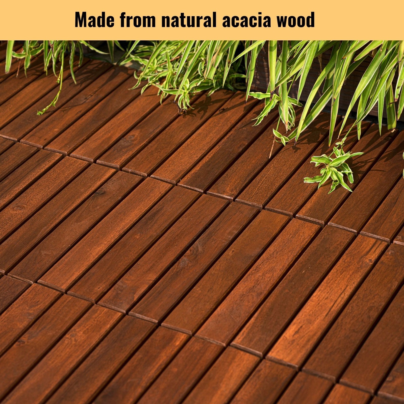30Pack Interlocking Deck Tiles 12″ x 12″ Square Acacia Hardwood Outdoor Flooring