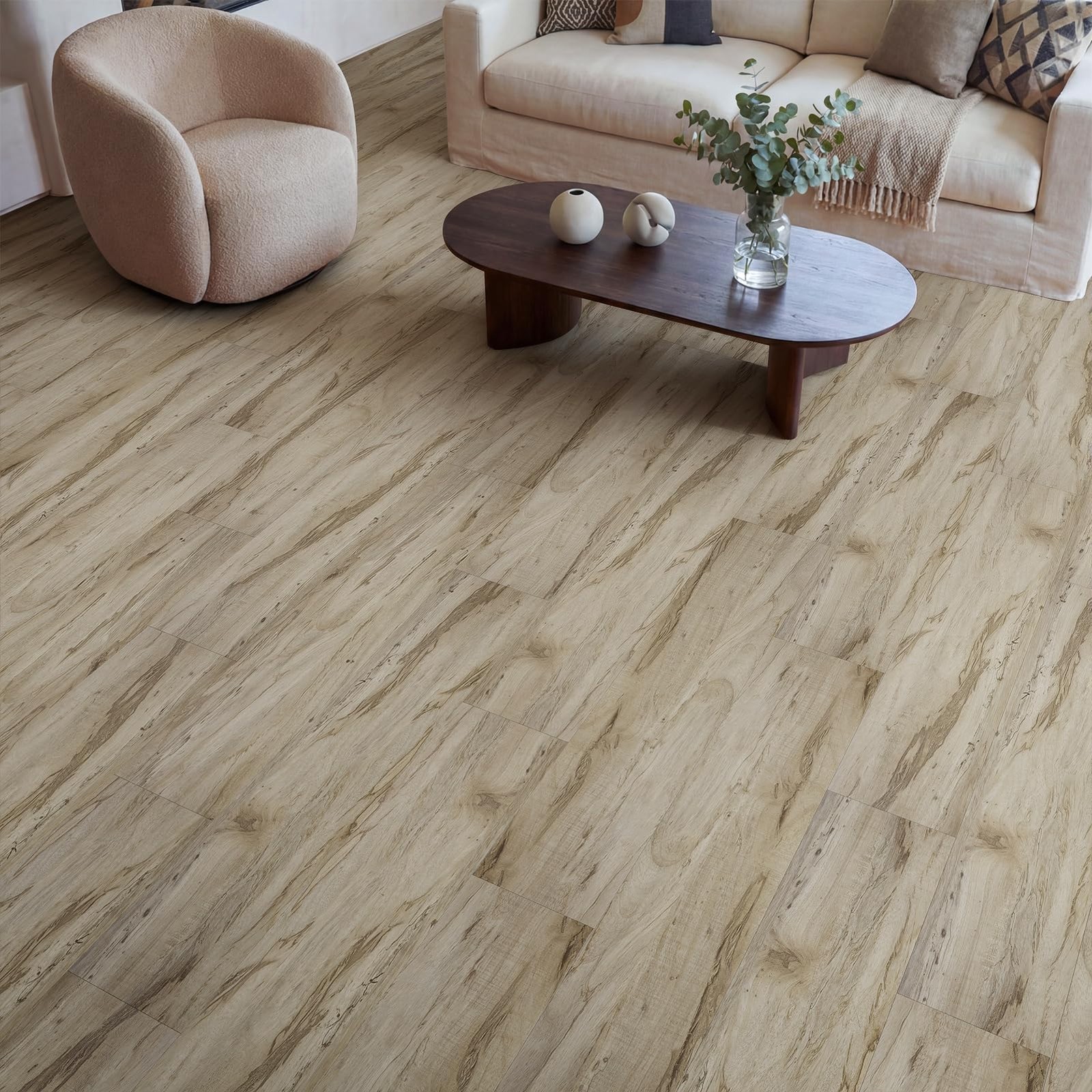 Peel and Stick Vinyl Flooring, 36-Pack 54 Sq.Ft Wood Grain Waterproof Rigid C…