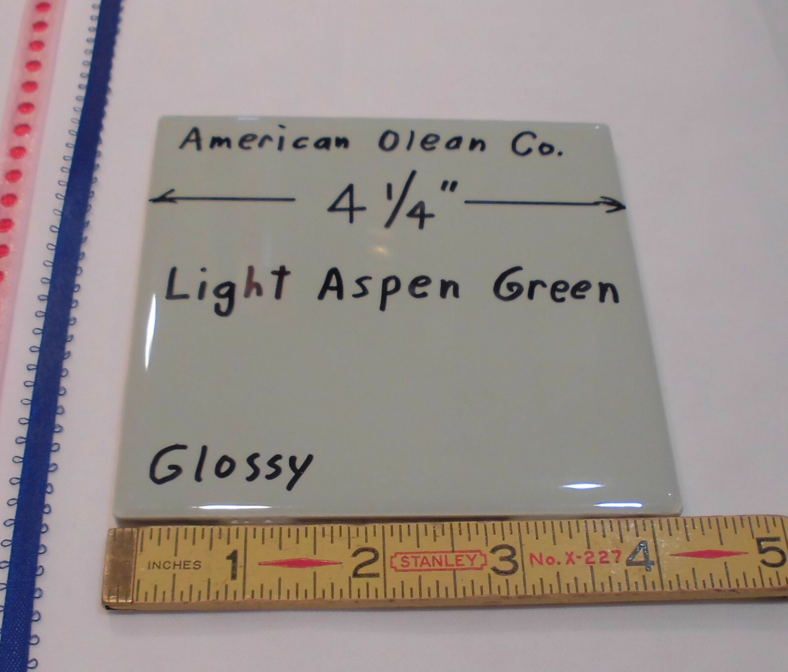 1 pc. Light Aspen-green-gray* Glossy Ceramic Tile #21 by American Olean 4-1/4″