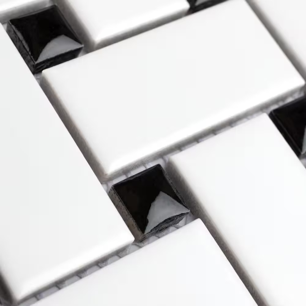 Metro Basketweave White with Black Dot 11-3/4 In. X 11-3/4 In. Porcelain Mosaic