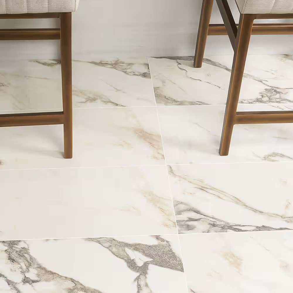 Saroshi Calacatta Rustico 11.81 In. X 23.62 In. Polished Marble Look Porcelain F