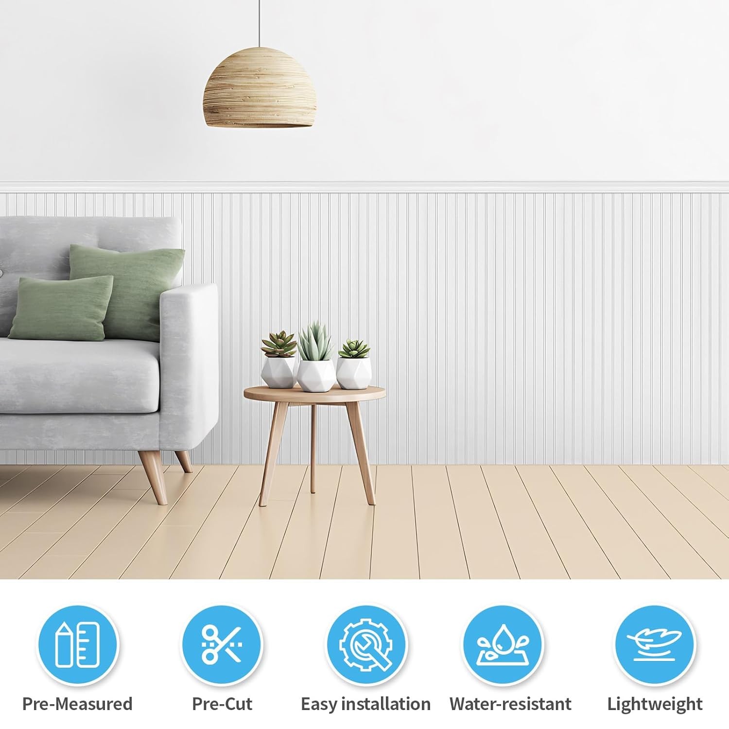 Wainscoting Wall Panel Kit 37.8″ Tall Beadboard Panels Walls Polystyrene Board &