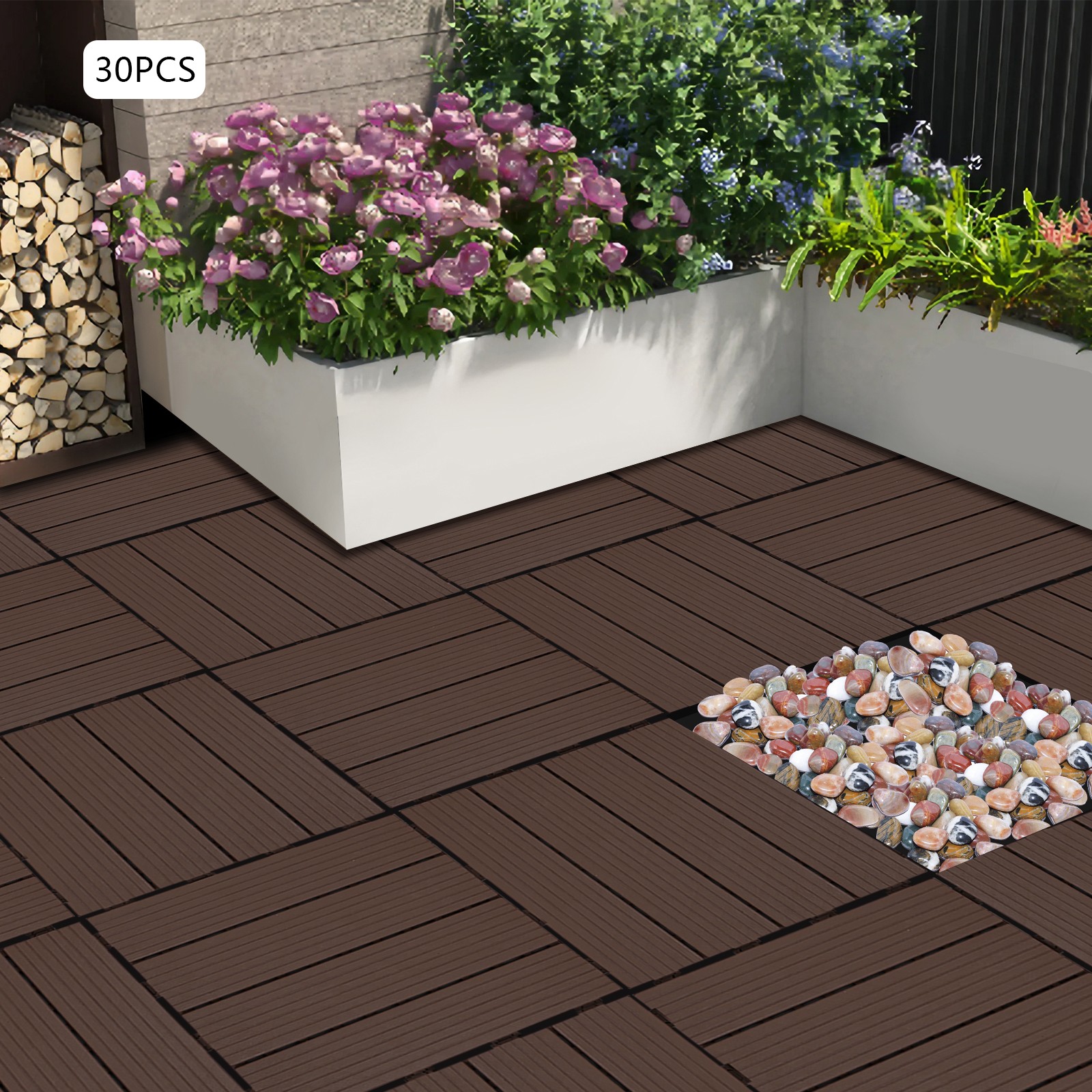 30pcs Deck Patio Tile Interlocking Plastic Flooring Pavers 11.81*11.81*0.79in