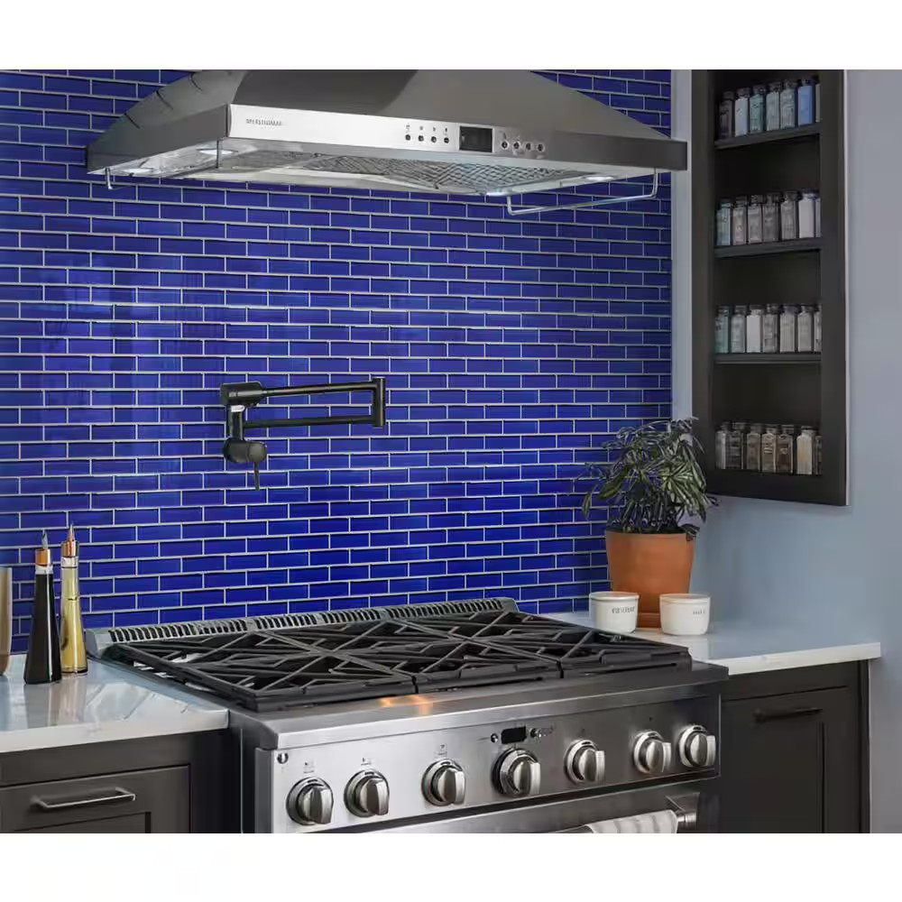 Cobalt Blue 11.9 In. X 11.9 In. Polished Glass Mosaic Tile (4.92 Sq. Ft./Case)