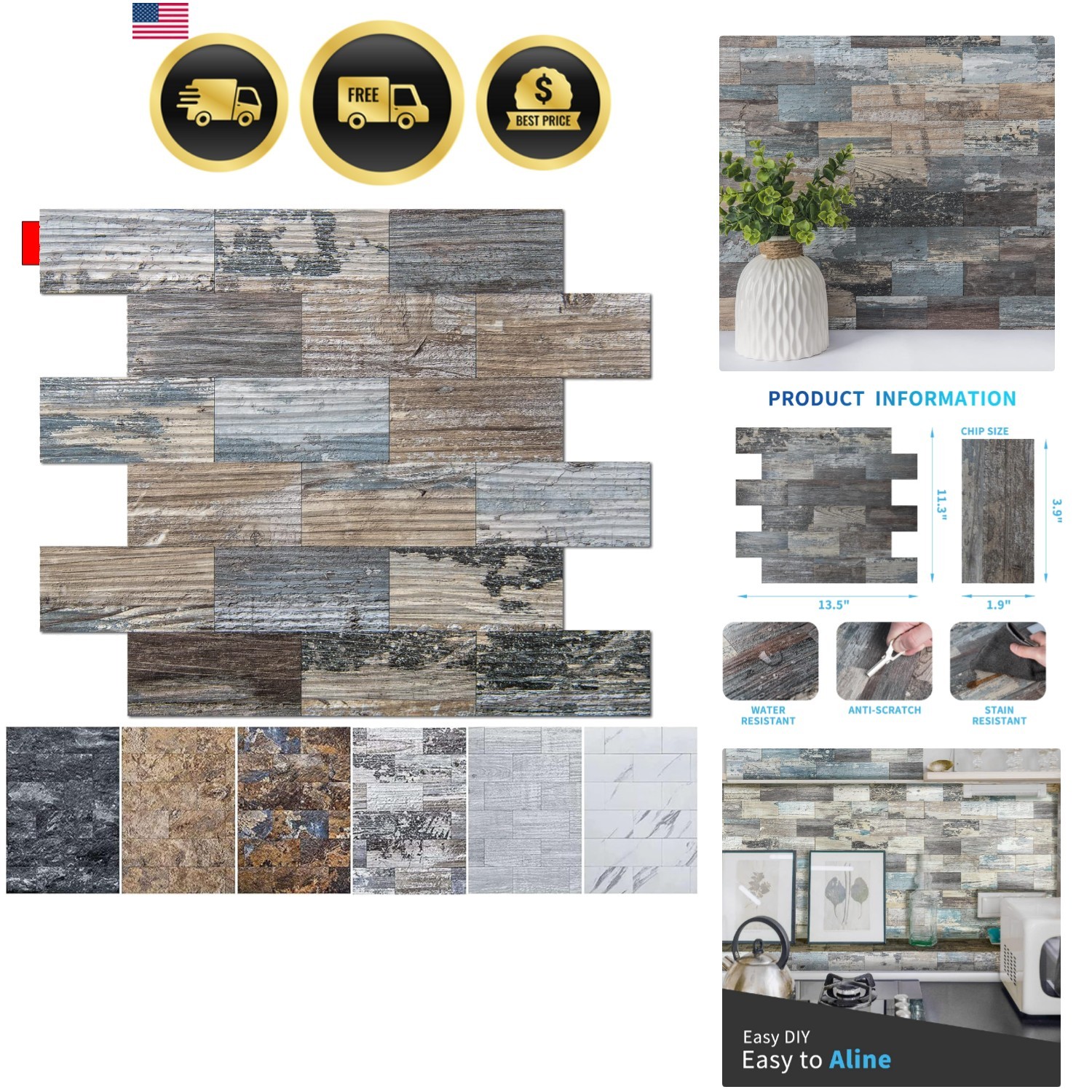 10-Sheet Peel and Stick Backsplash PVC Wall Tile, Stickon Tile for Kitchen Ba…