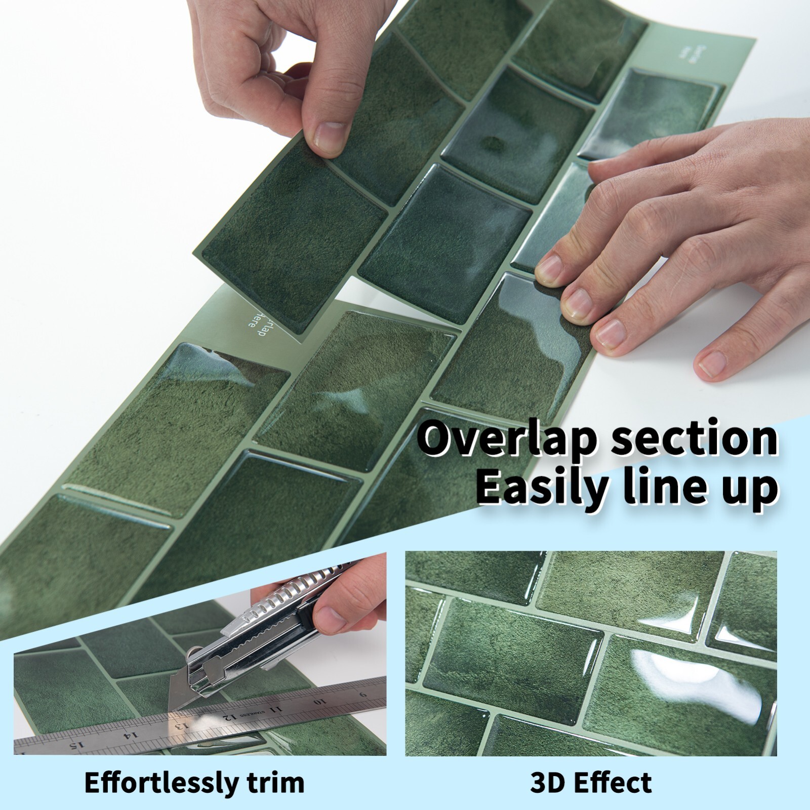 Art3d 20-Pack 12″ x 6″ Peel and Stick Backsplash Tile, Subway Tile in Green
