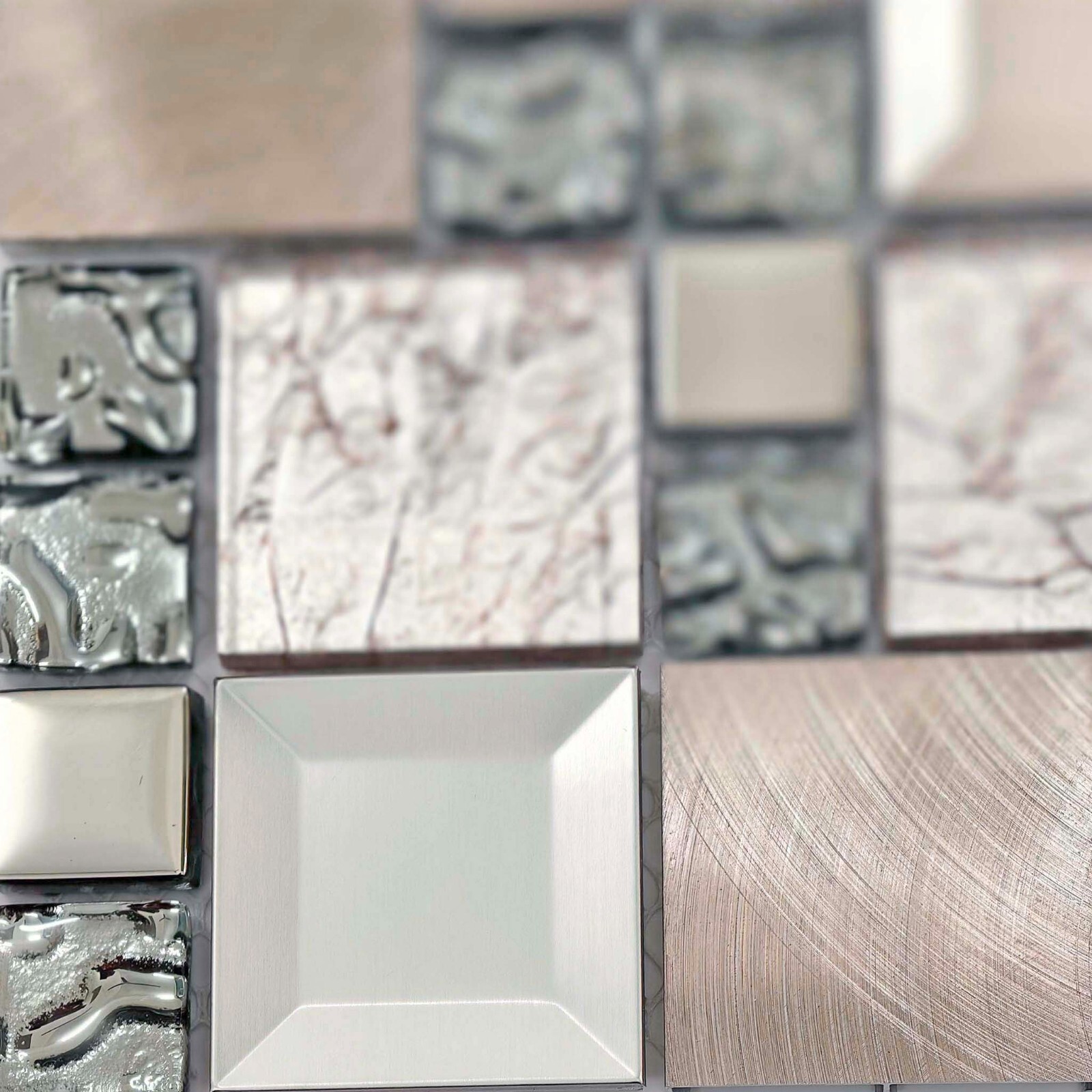 Glass Metal Tile Kitchen Backsplash Silver Bronze Aluminum Mosaic Wall Decor