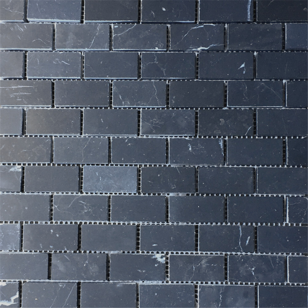 N63XH Nero Marquina Black Marble 1×2 Medium Brick Mosaic Tile Honed Matte