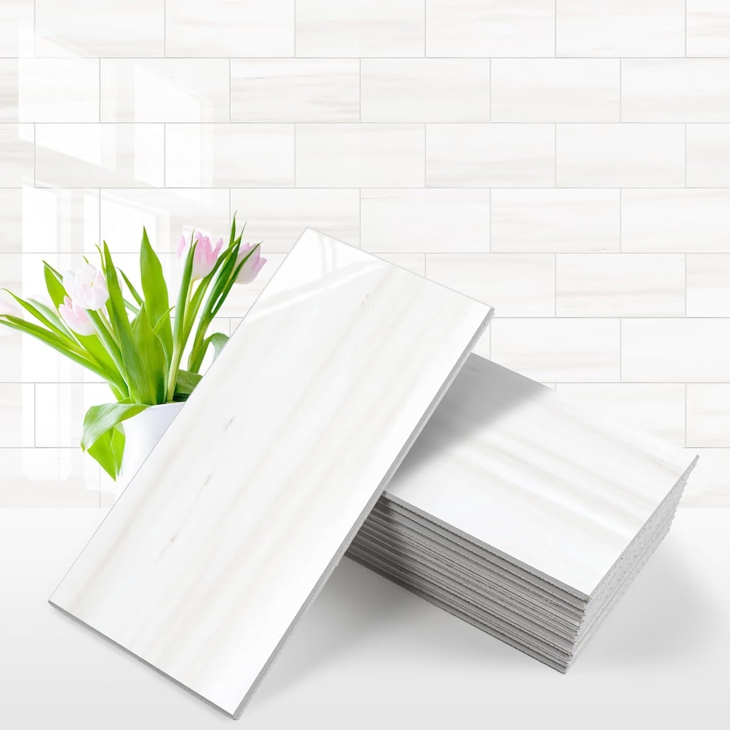 Geometric 3”x6” PVC Peel and Stick Tile – 100 Pieces for Easy DIY Backsplash