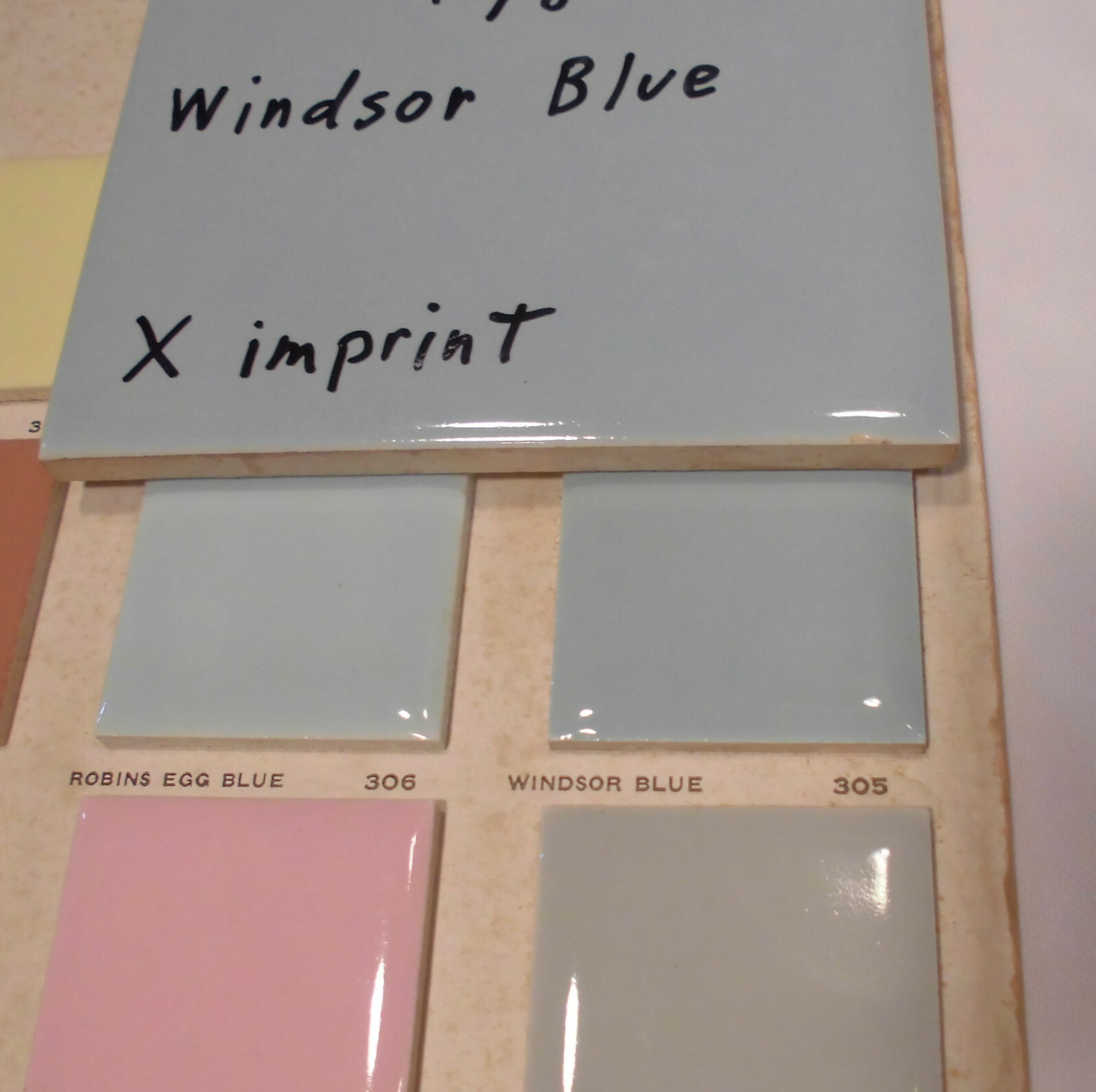 1 pc. *Windsor Blue* 4-3/8″ Glossy Ceramic Tile; Mosaic Co. Concave X Design